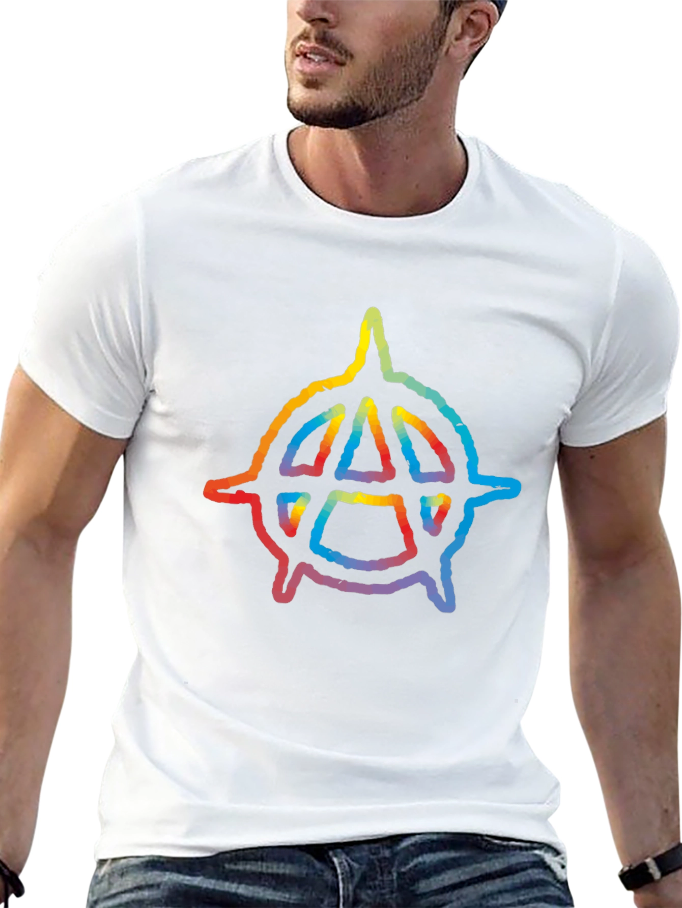 Rainbow Anarchy Symbol Black T-Shirt