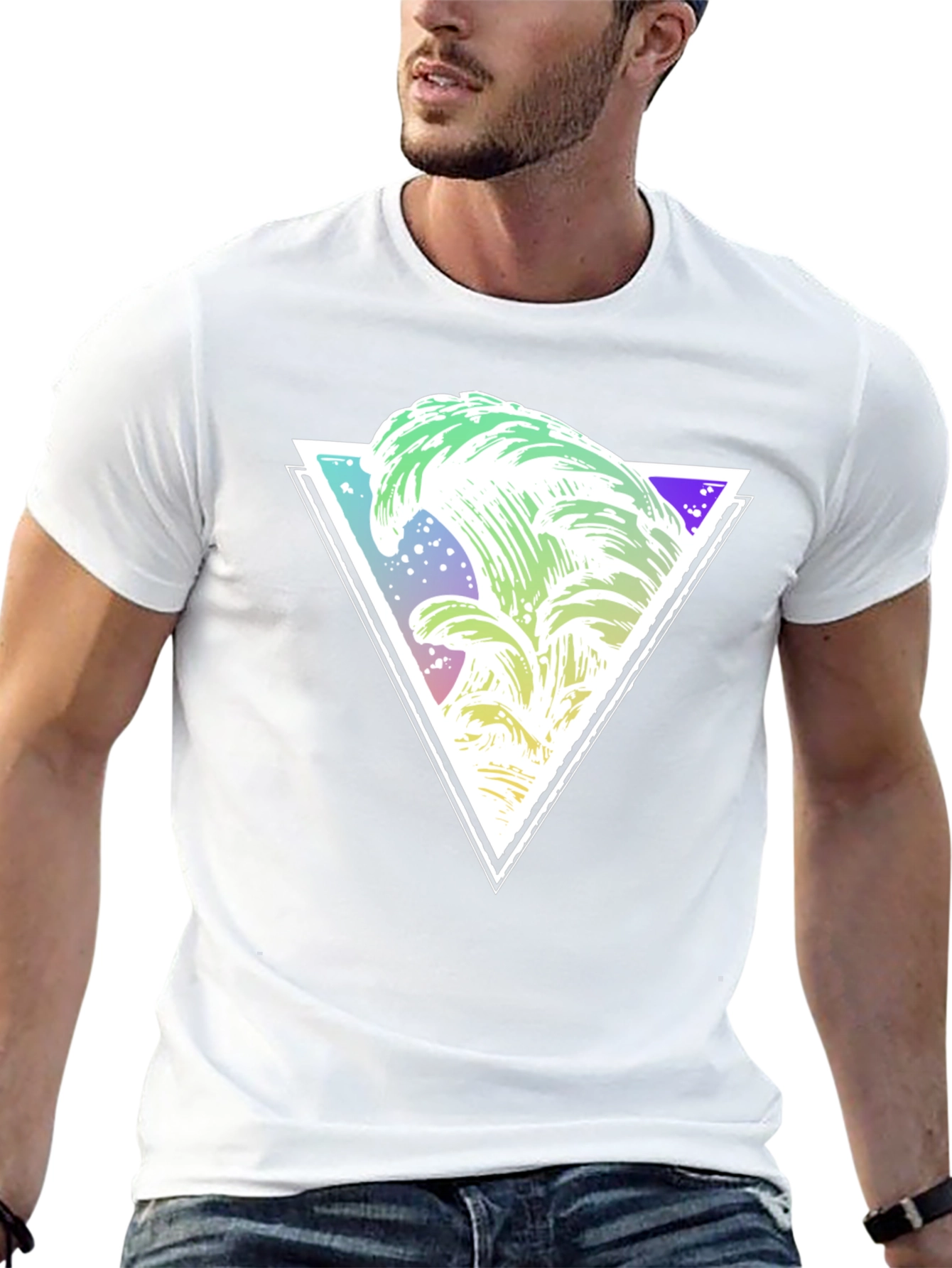 Geometric Wave Graphic Tee - Black Cotton Shirt