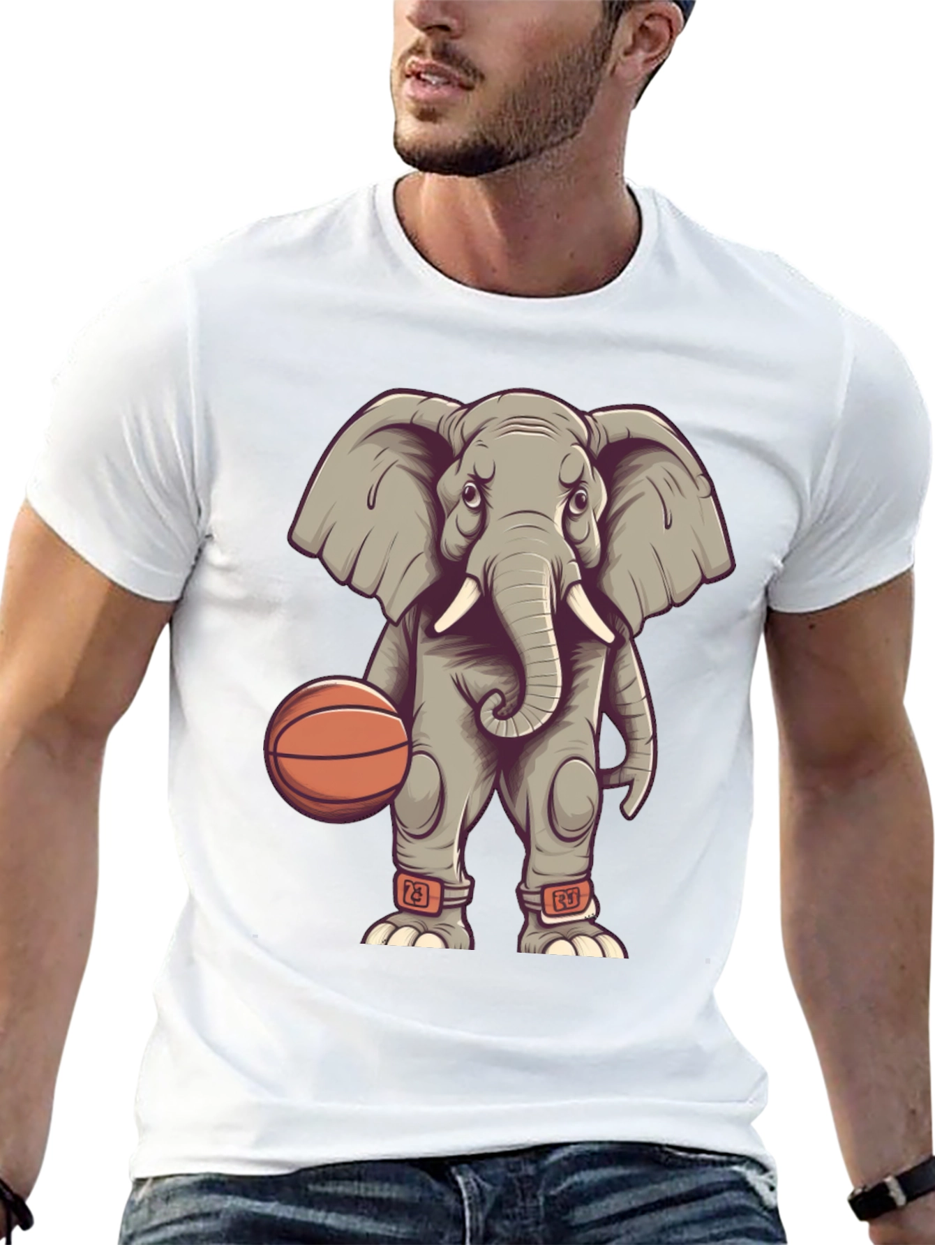 Elephant Basketball Player Graphic T-Shirt