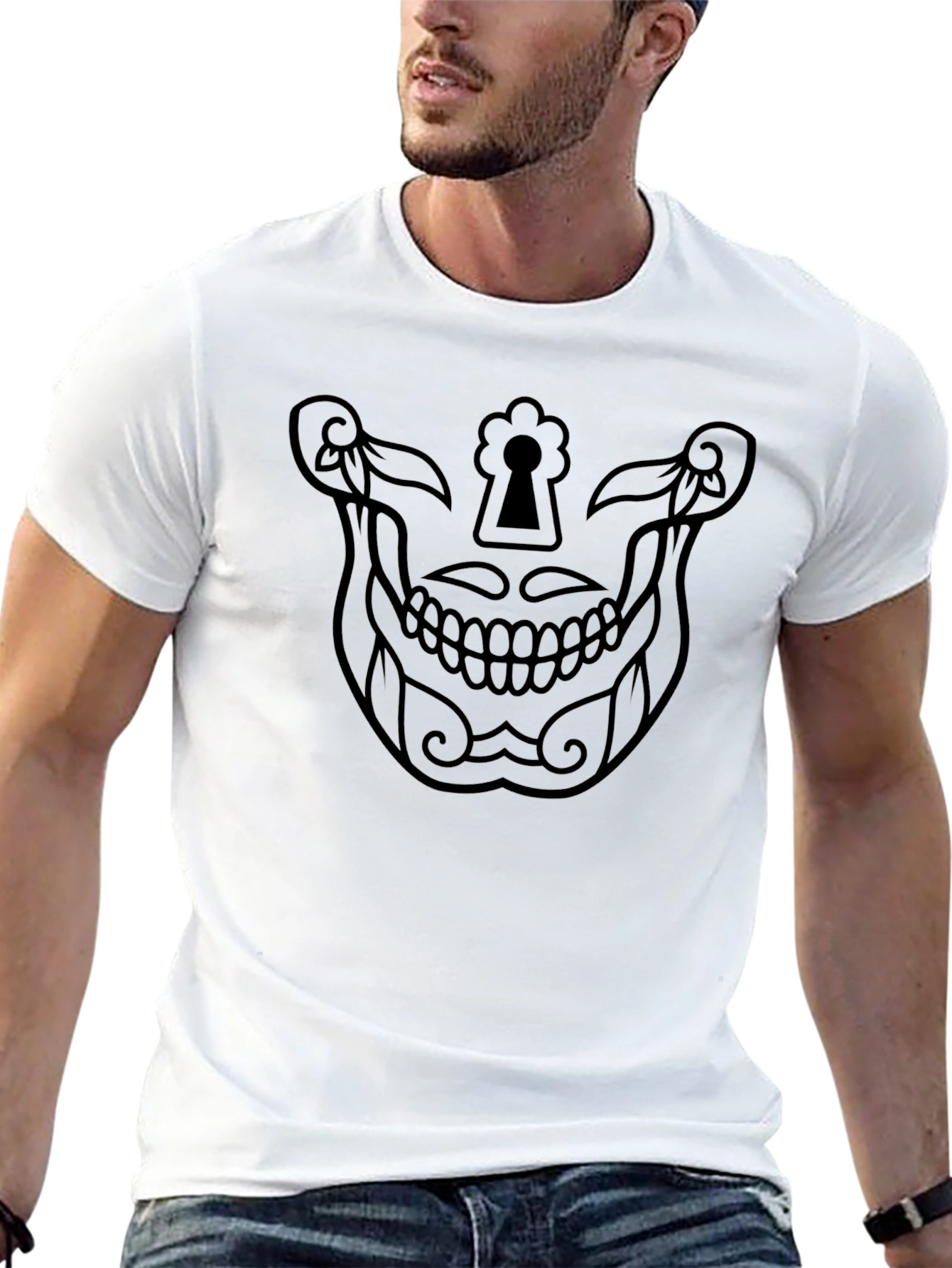 Skull Keyhole Graphic Tee - Modern Skeleton Shirt