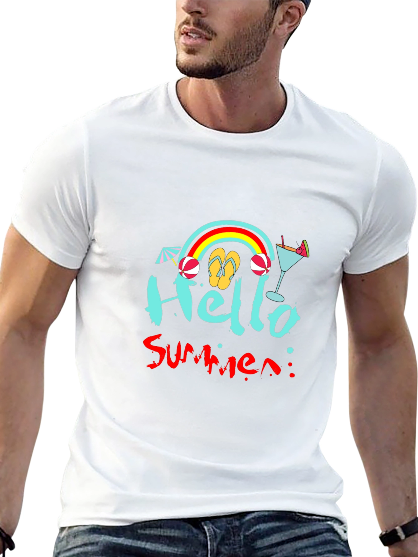 Hello Summer Black T-Shirt - Beach Vibes