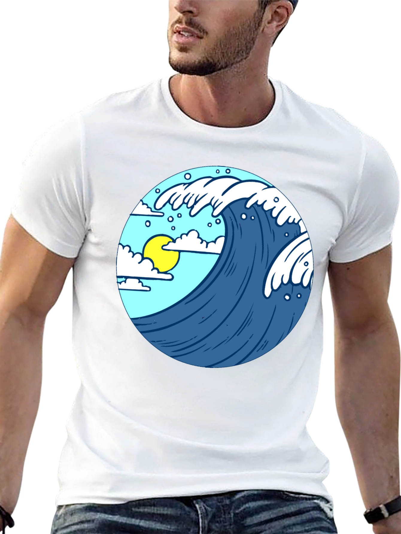 Wave Design Black T-Shirt