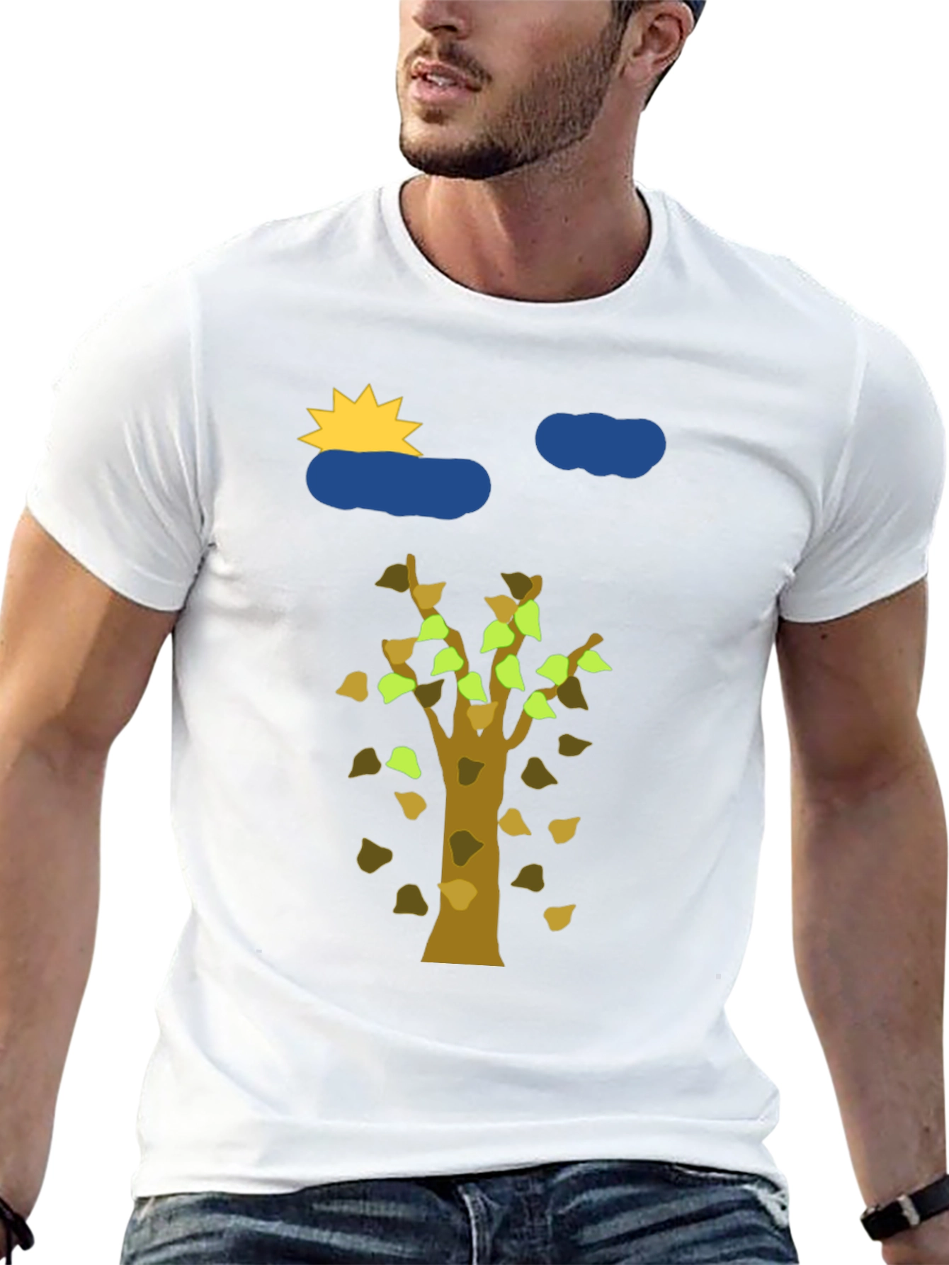 Nature Graphic Tee - Sun Clouds and Autumn Tree