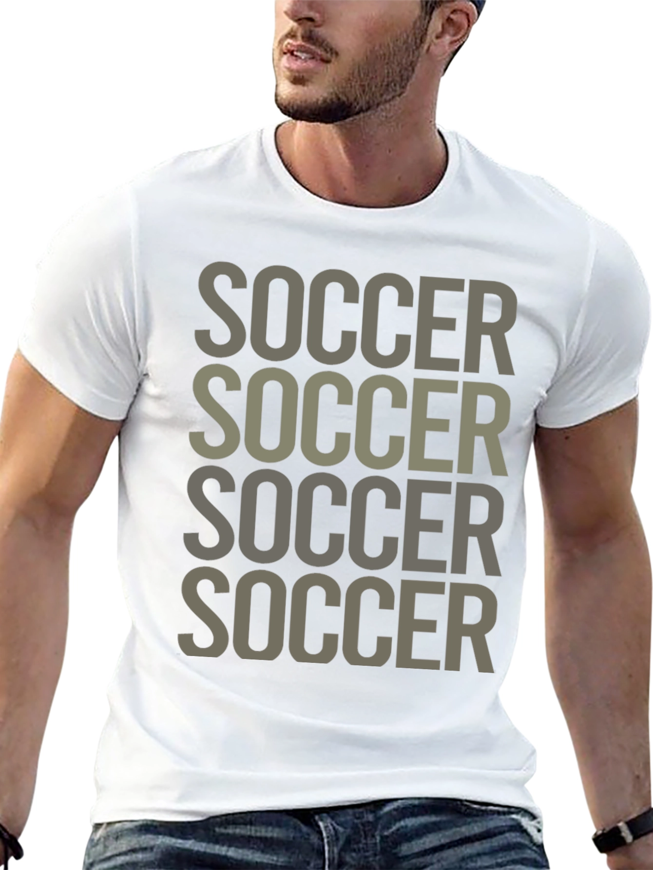 Soccer Tee: Repeated Text Graphic T-Shirt