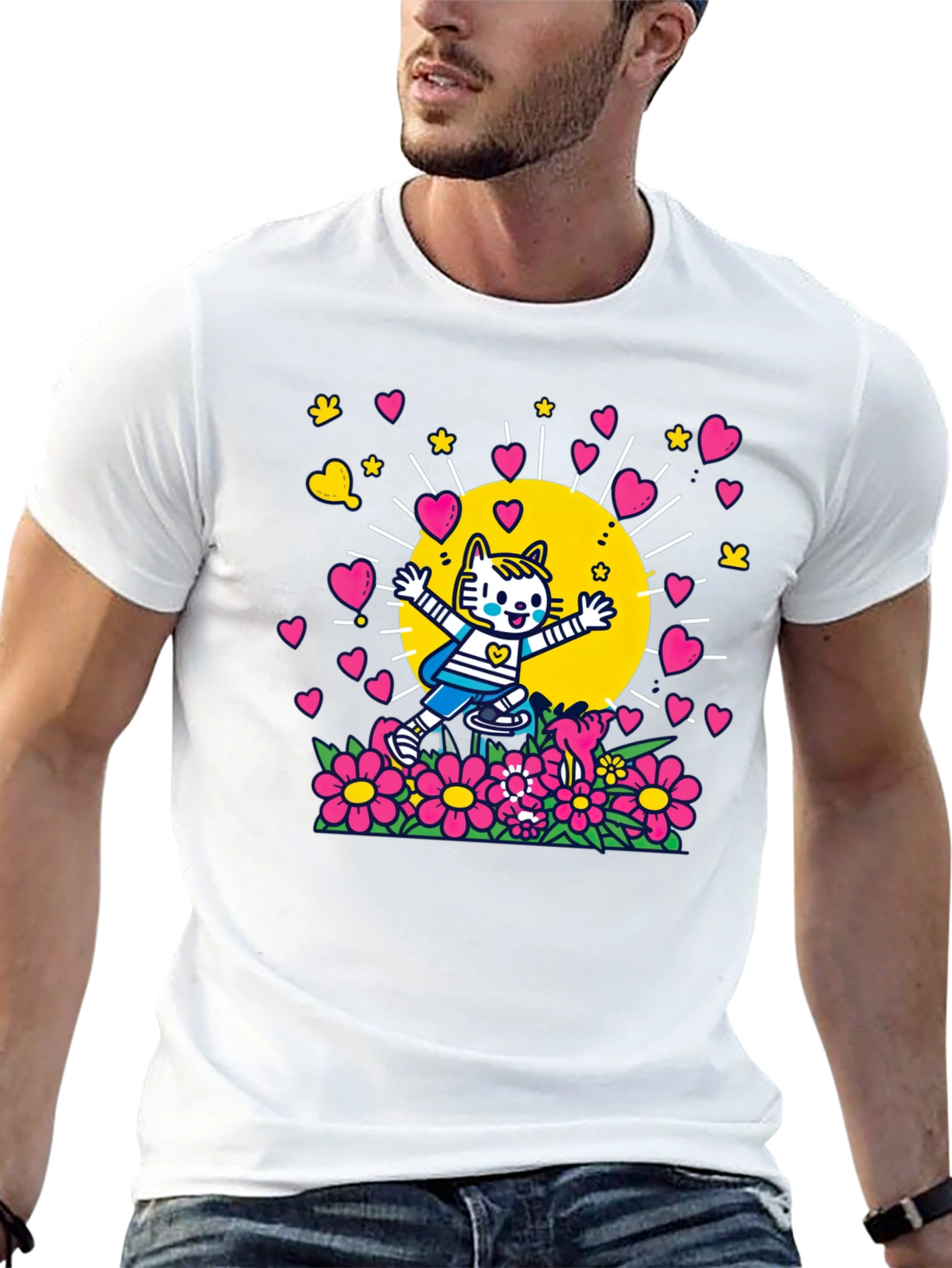 Cute Cartoon Cat Graphic T-Shirt