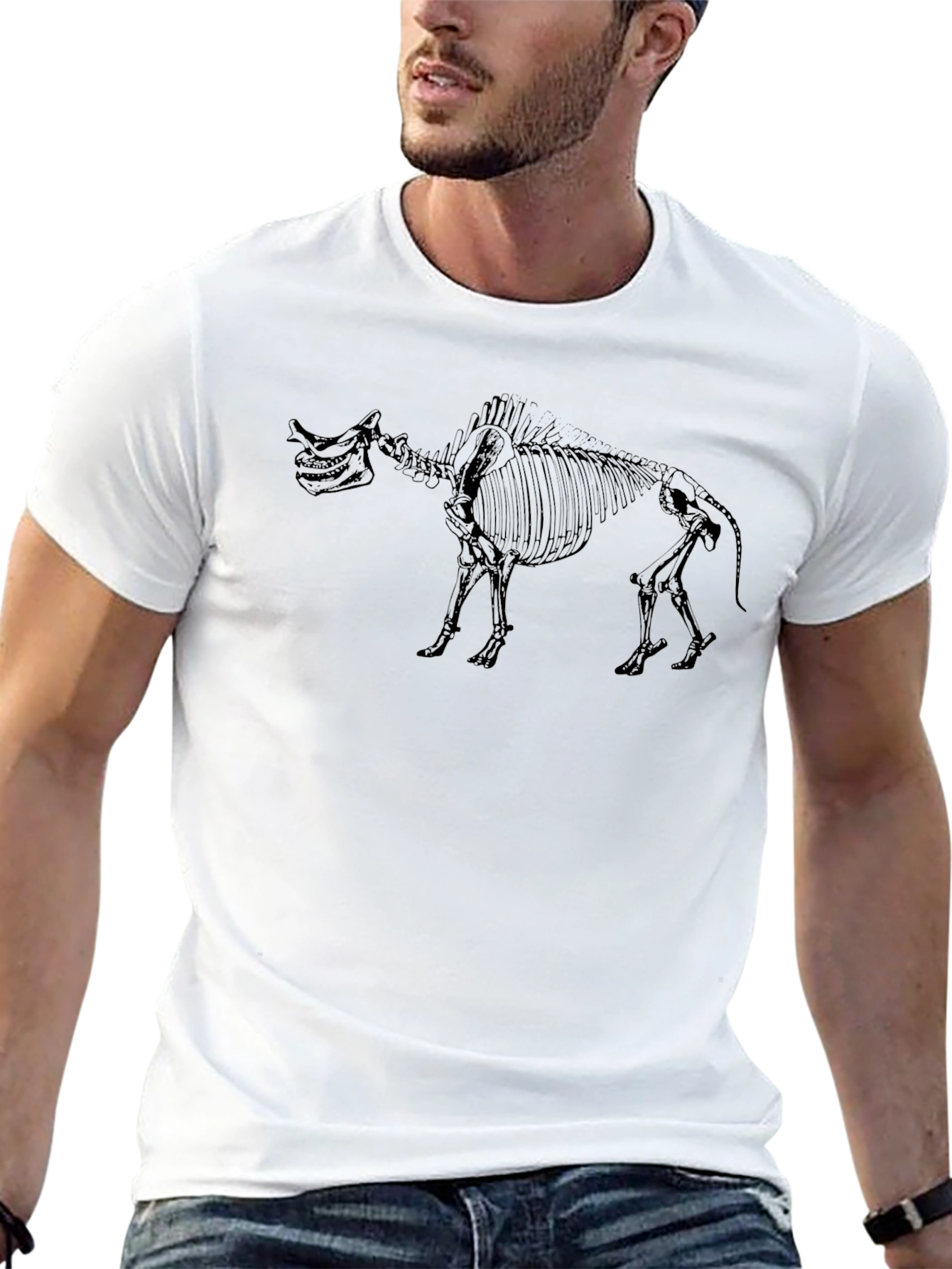 Black T-Shirt with Animal Skeleton Design