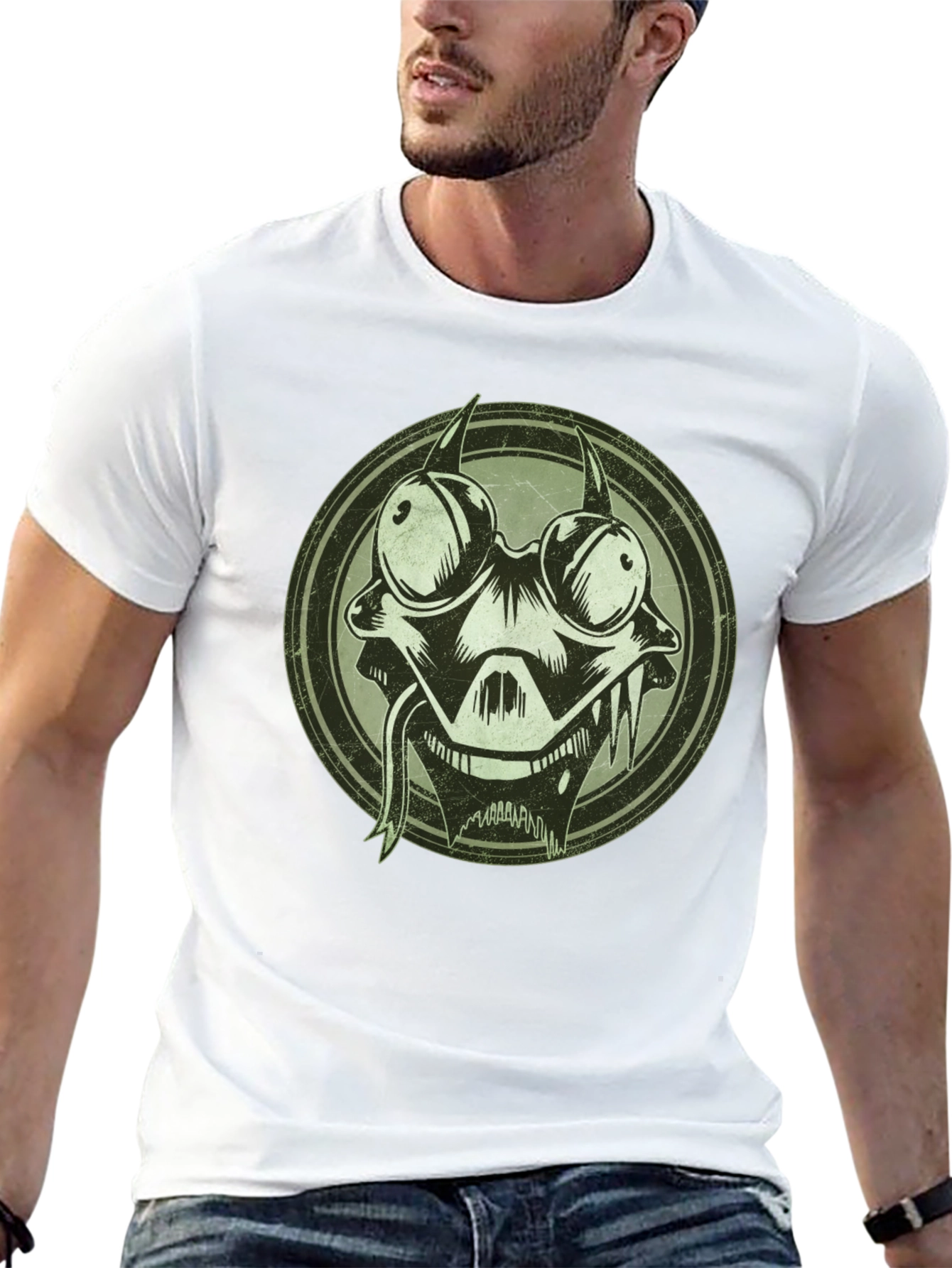 Edgy Cartoon Character Graphic Print Black T-Shirt
