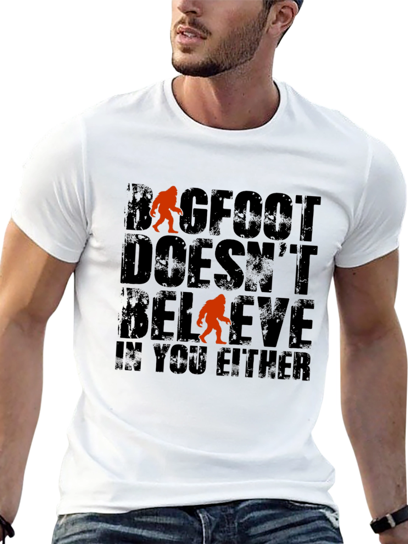 Bigfoot Doesnt Believe T-Shirt - Funny Graphic Tee
