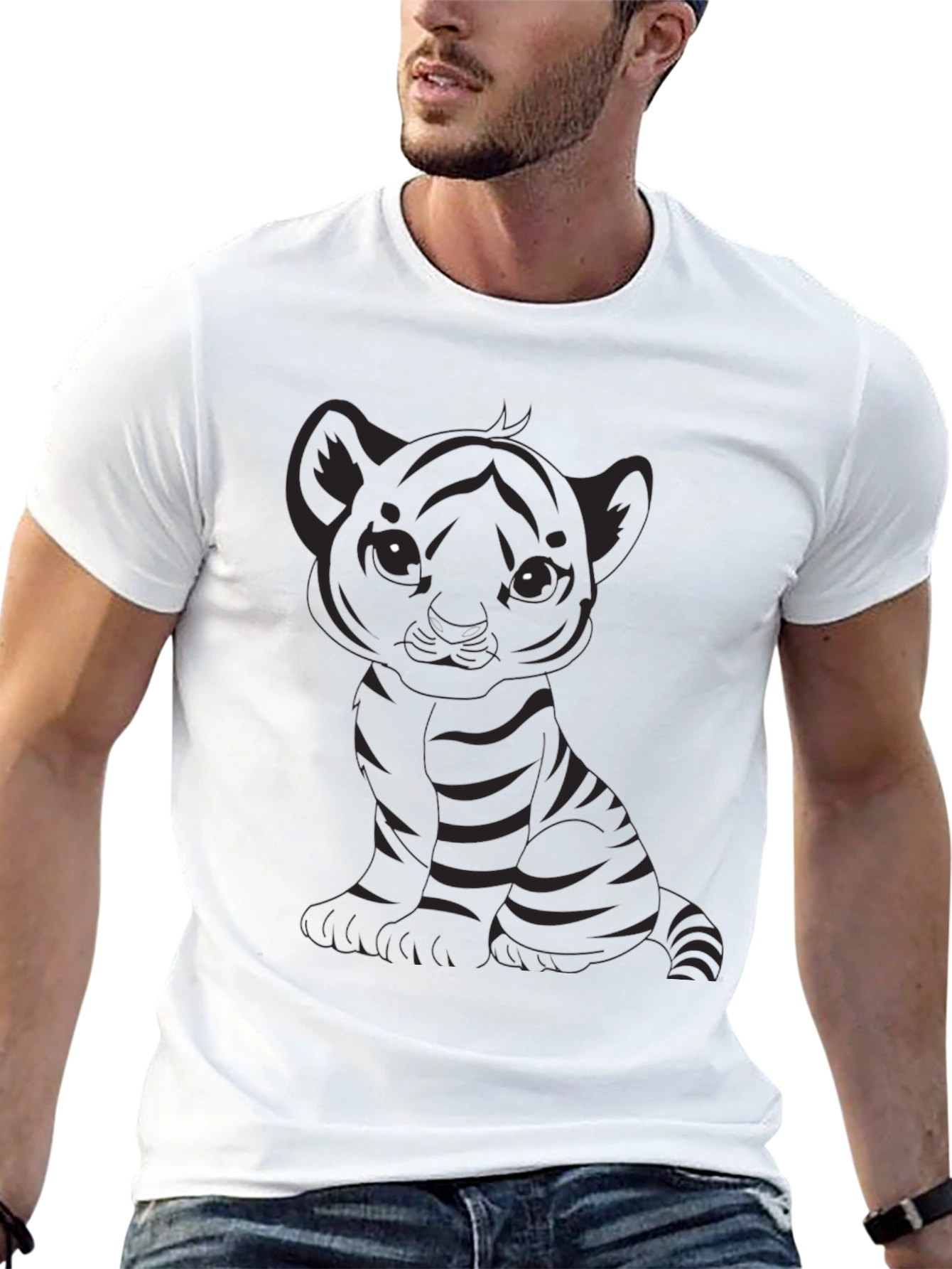 Cute Tiger Cub Graphic Black T-Shirt