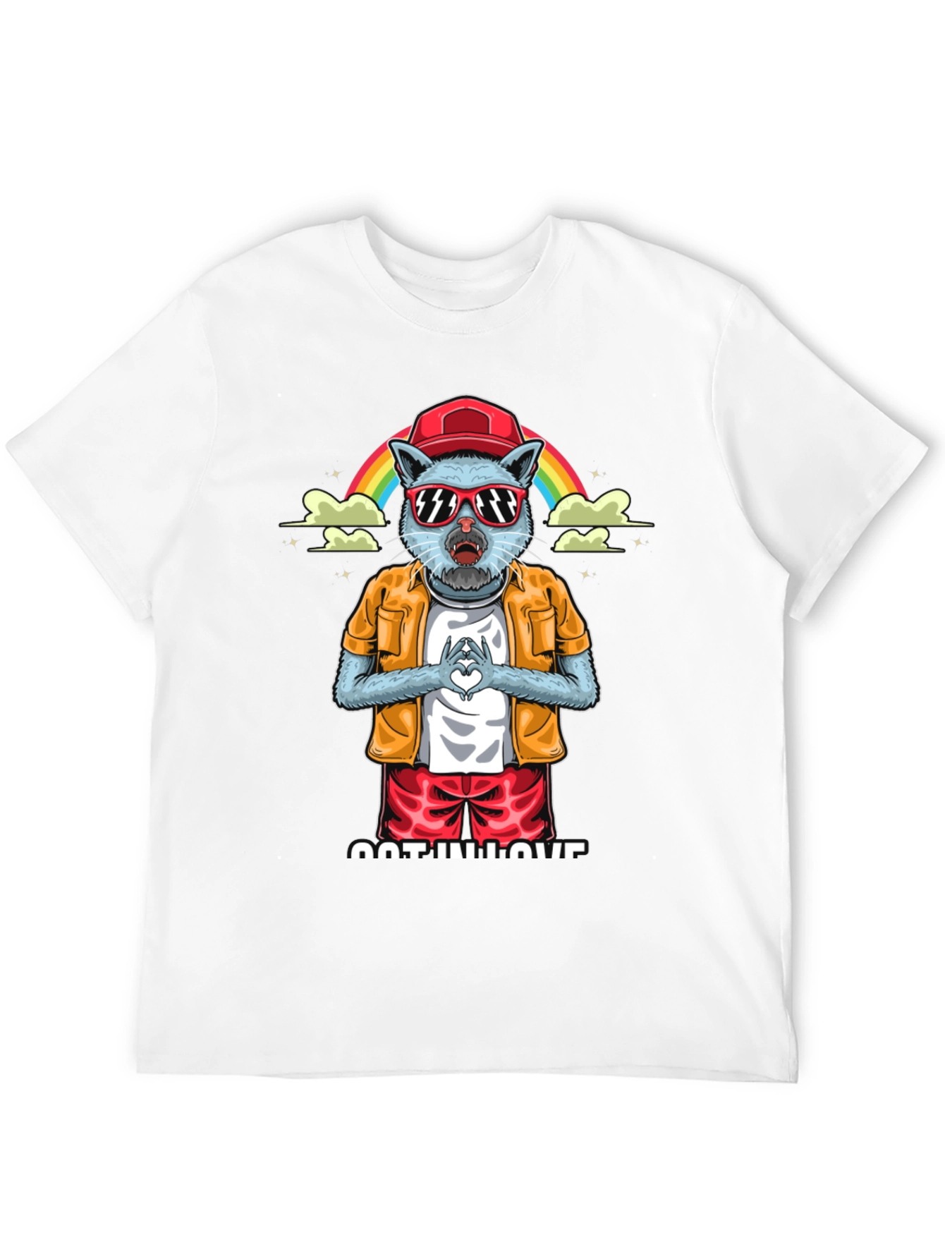 Cool Cat in Love Graphic Tee - Black