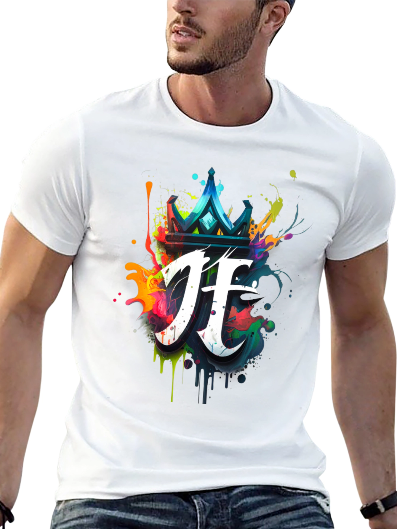 Crown & Initial Graphic Black T-Shirt