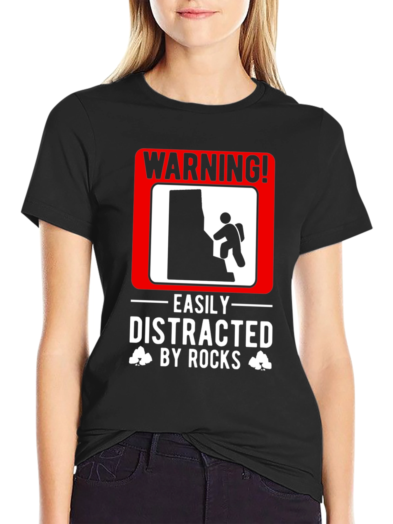 Warning! Easily Distracted By Rocks Black T-Shirt