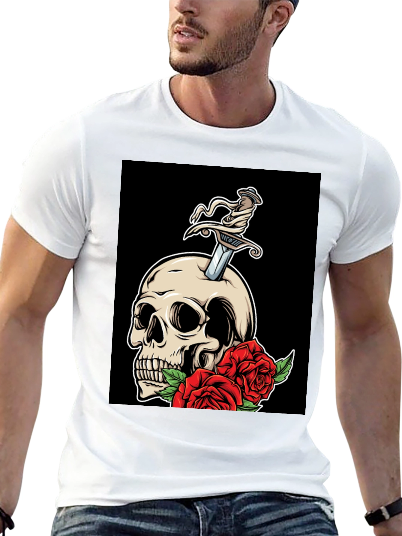 Skull & Roses Graphic T-Shirt - Edgy Style