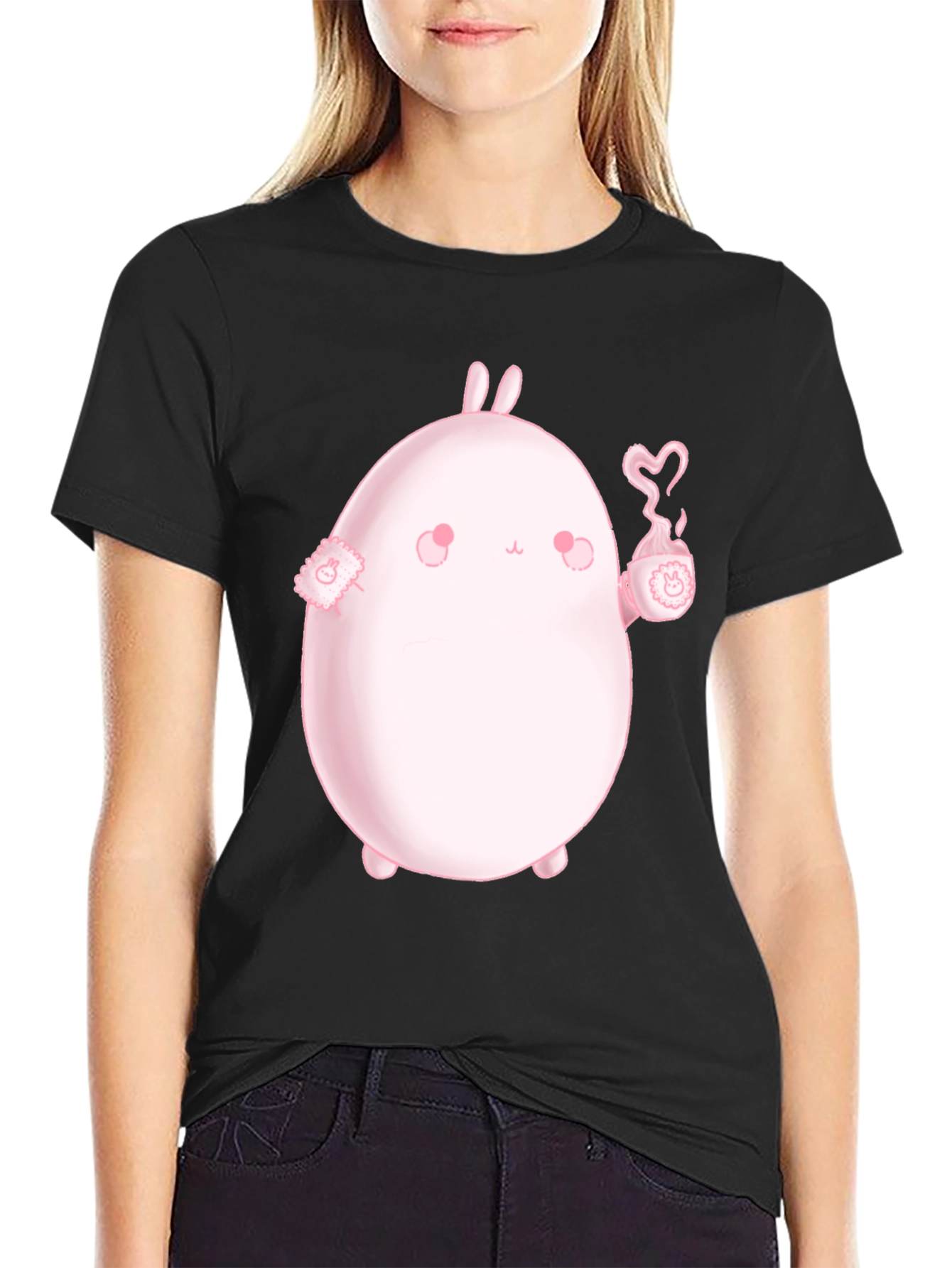Cute Pink Cartoon Character Graphic T-Shirt