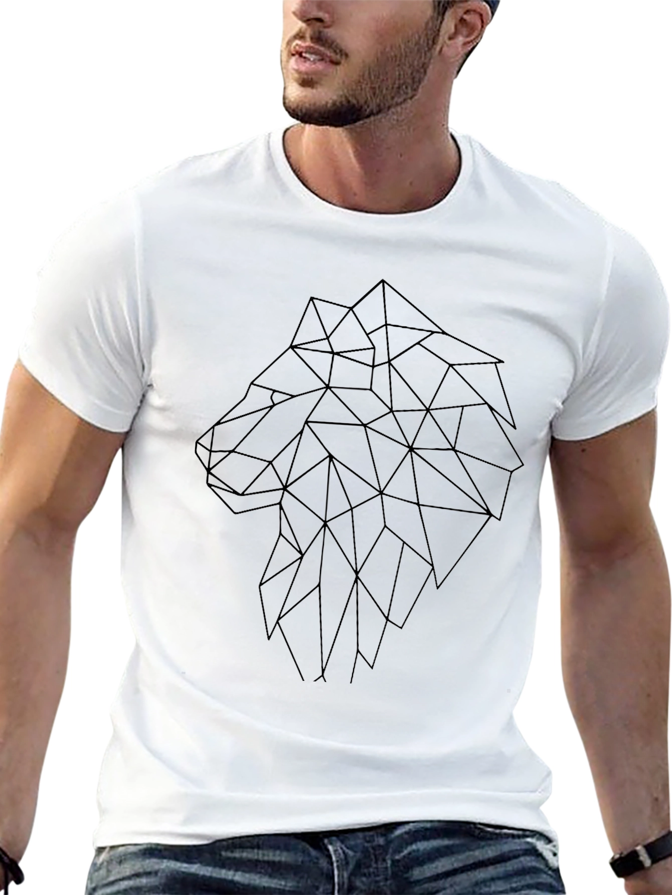Geometric Wolf Graphic Tee - Modern Black T-Shirt