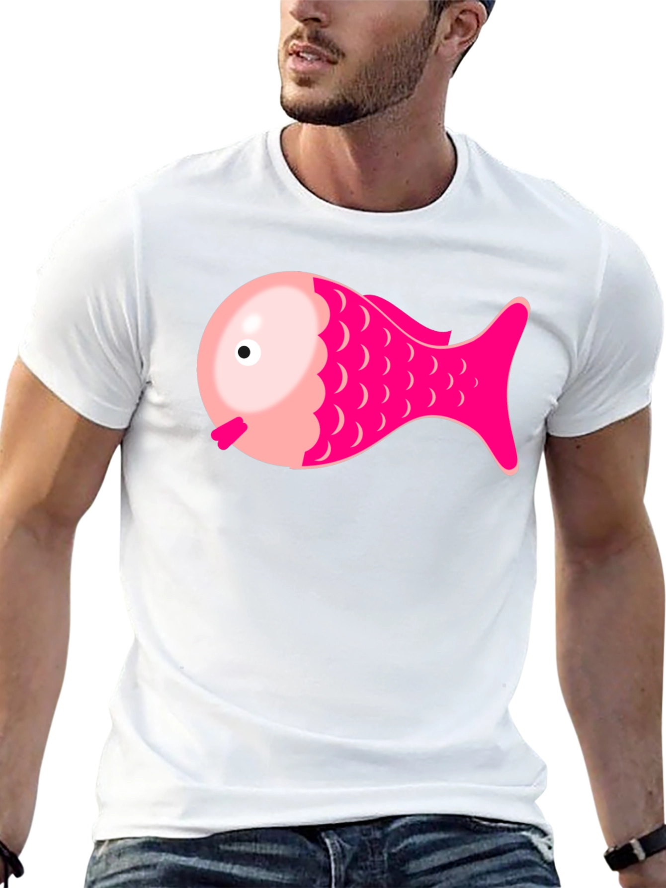 Pink Fish Graphic Tee - Black Cotton Blend Shirt