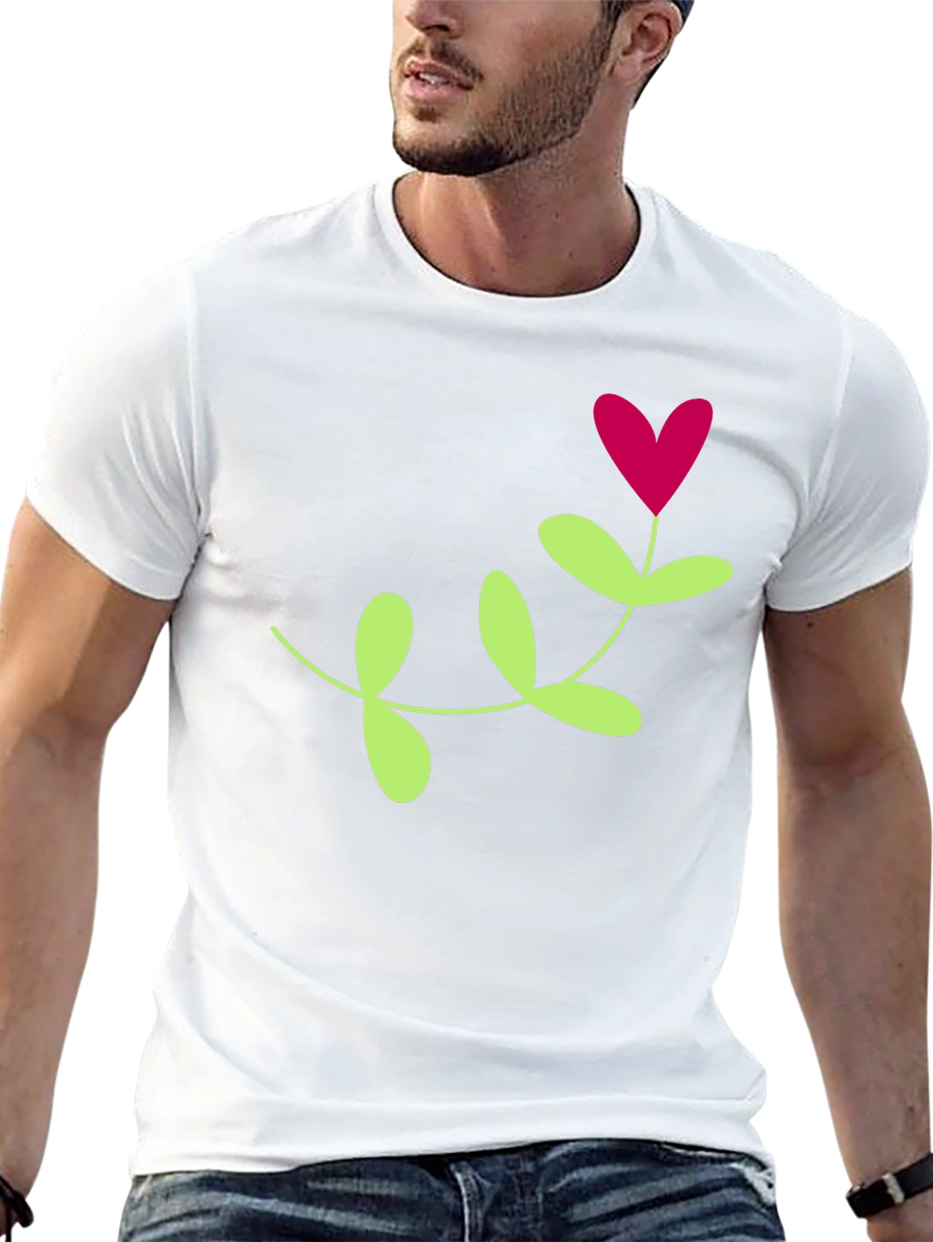 Black T-Shirt with Heart Plant Graphic