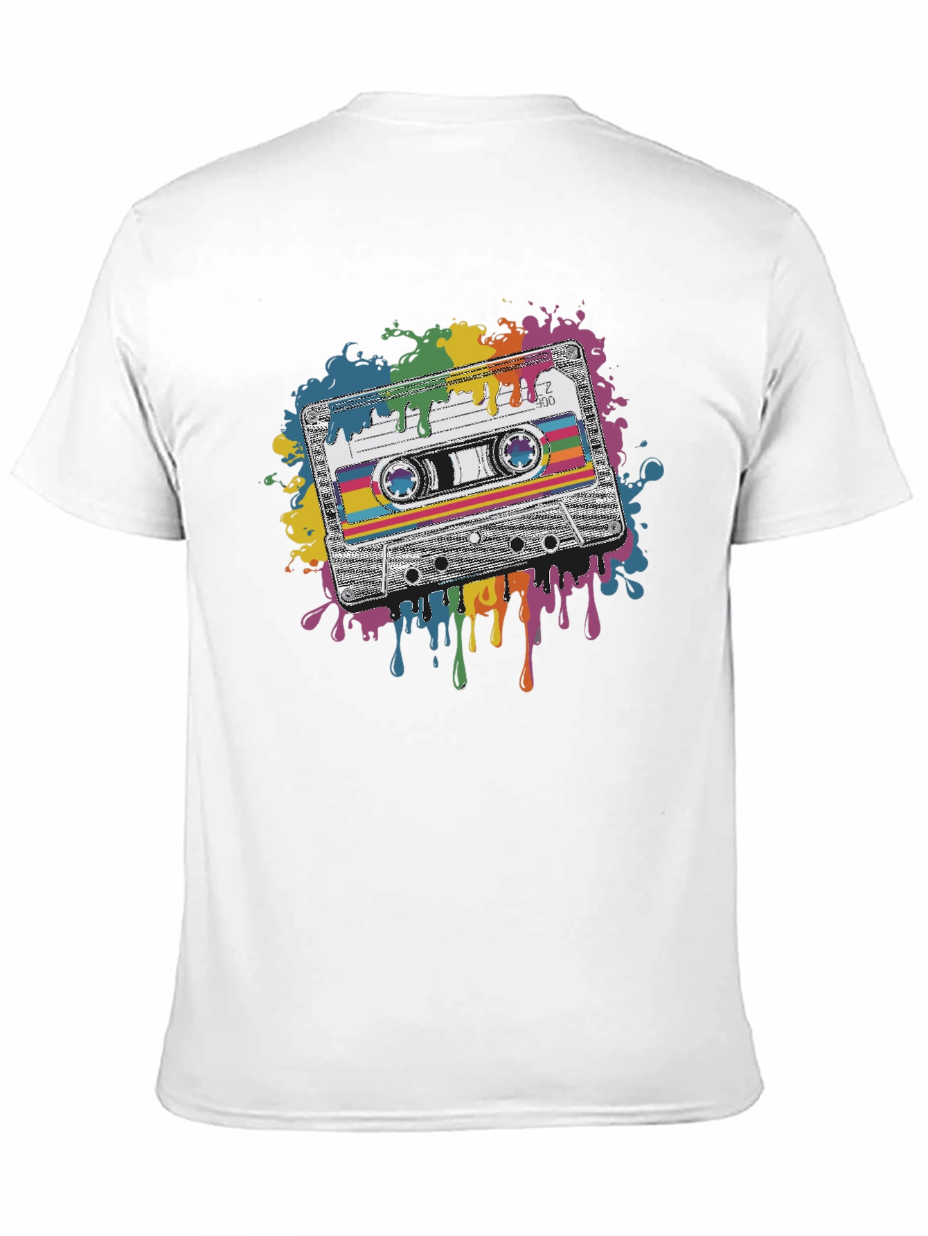 Retro Cassette Tape Graphic Tee - Black Cotton Blend