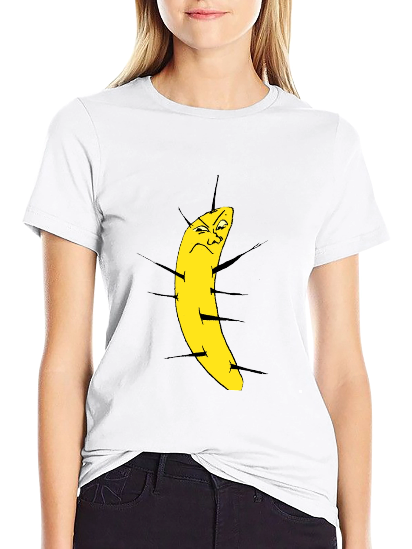 Funny Grumpy Banana Cartoon Black T-Shirt