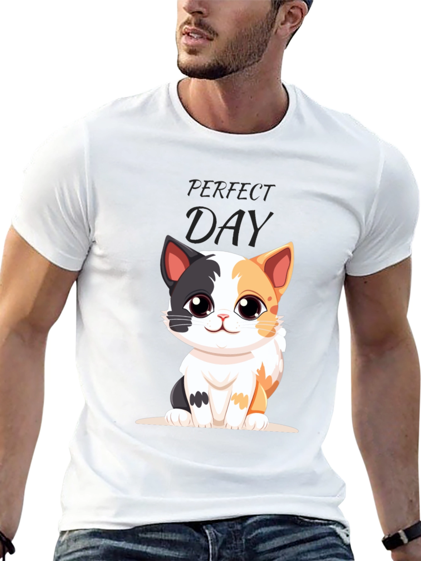 Perfect Day Cat Cartoon Black T-Shirt