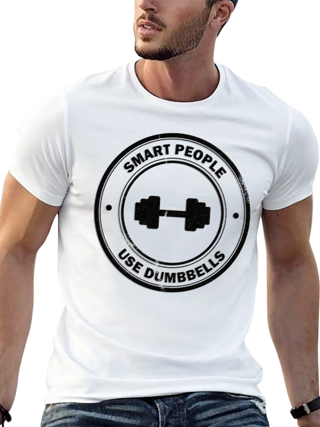 Smart People Use Dumbbells Black Graphic T-Shirt
