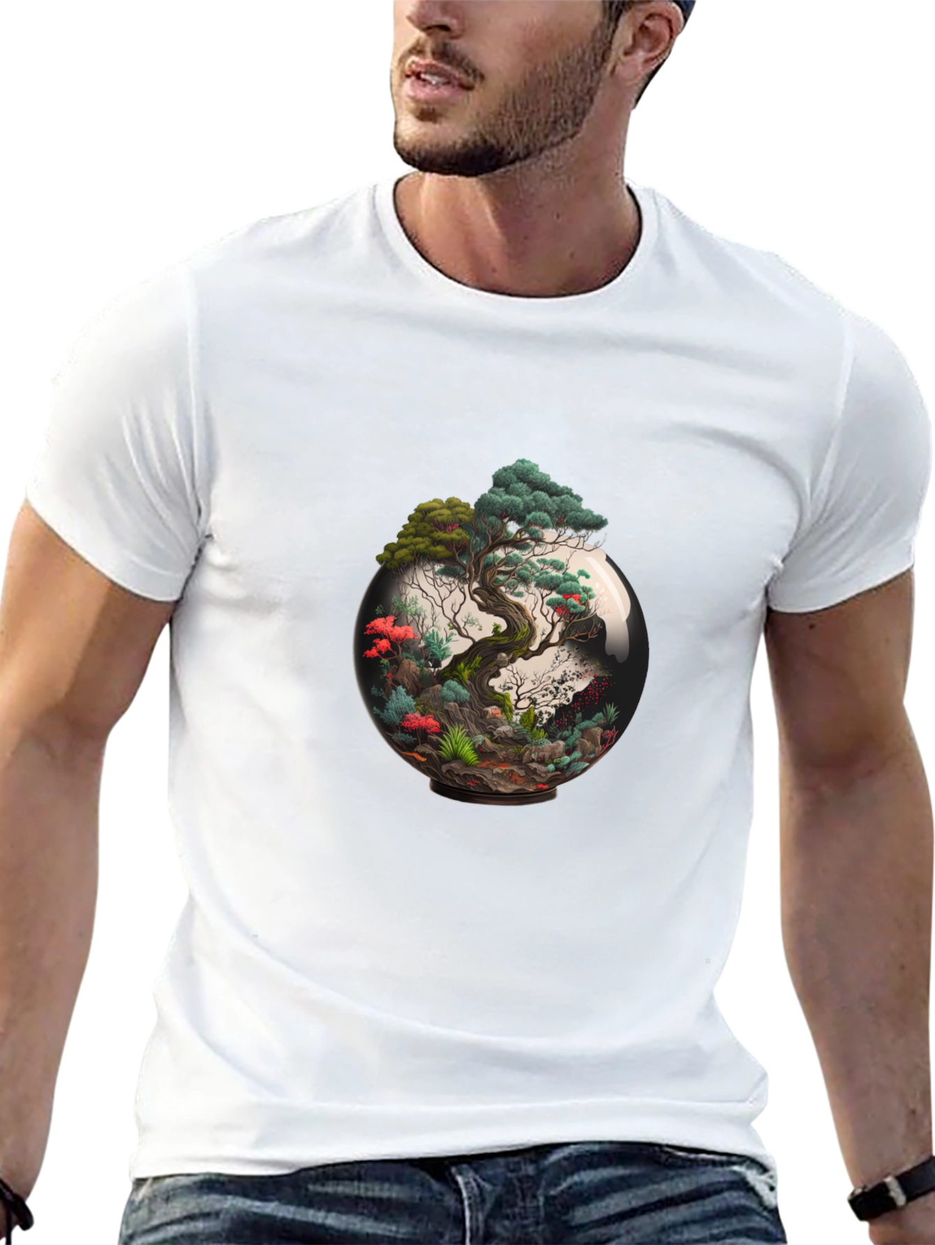 Bonsai Tree Terrarium Graphic Black T-Shirt