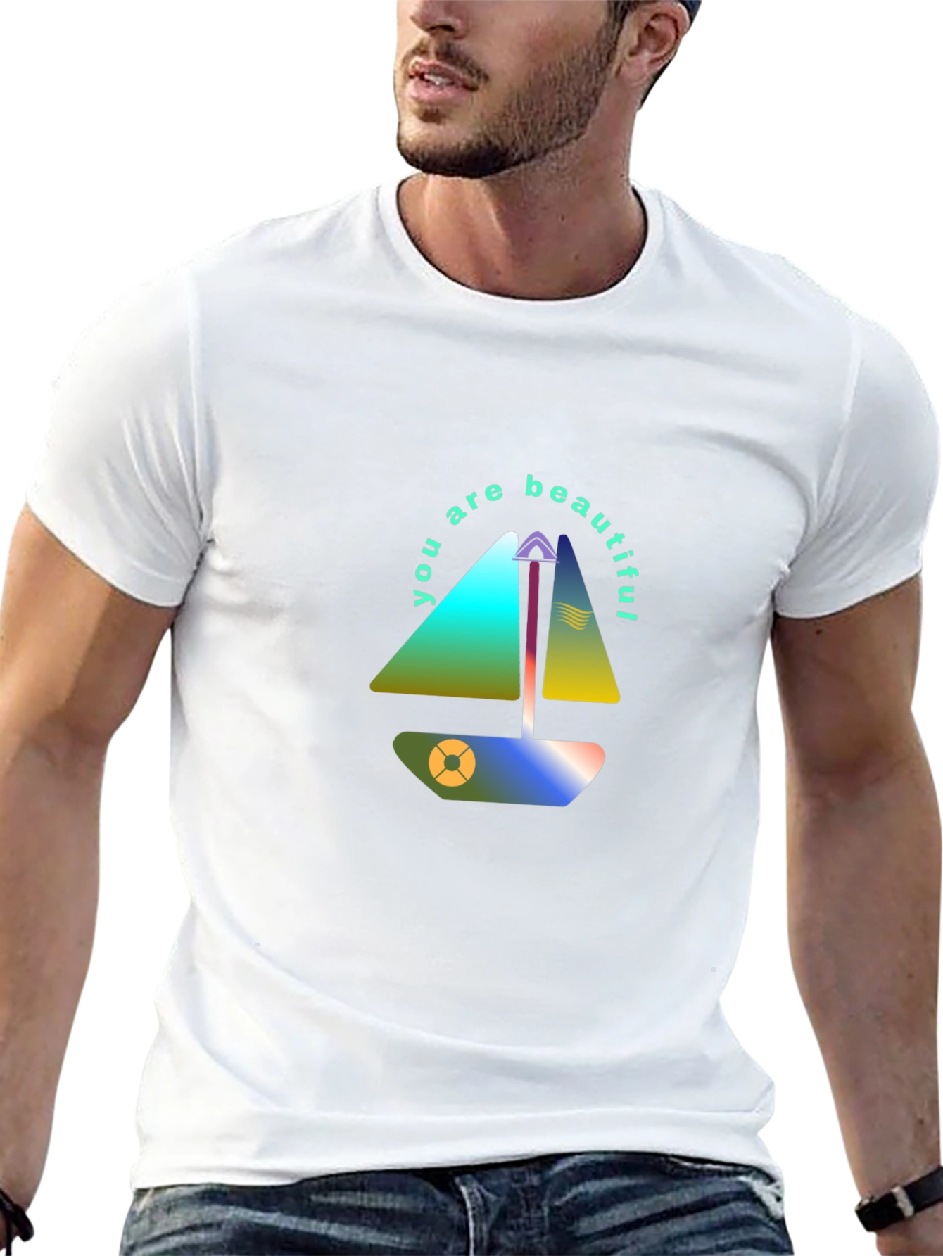 Modern Sailboat Graphic Tee - You Are Beautiful