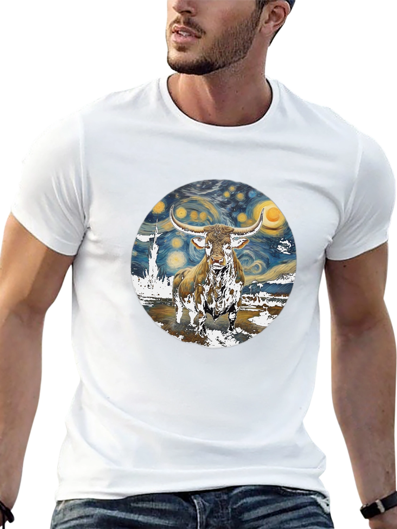 Starry Night Longhorn Bull Graphic Tee
