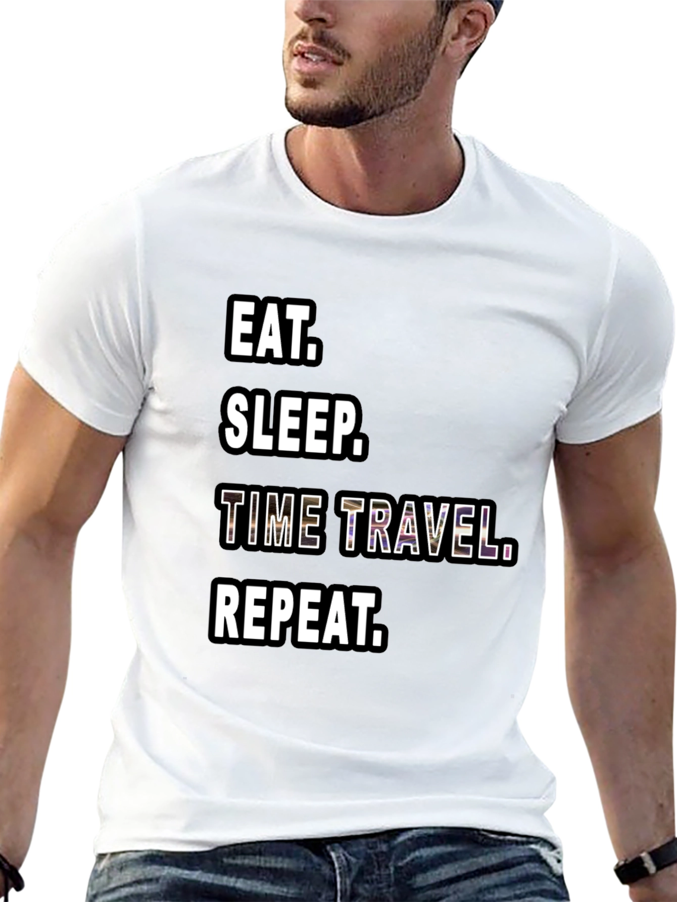 Eat Sleep Time Travel Repeat Black T-Shirt