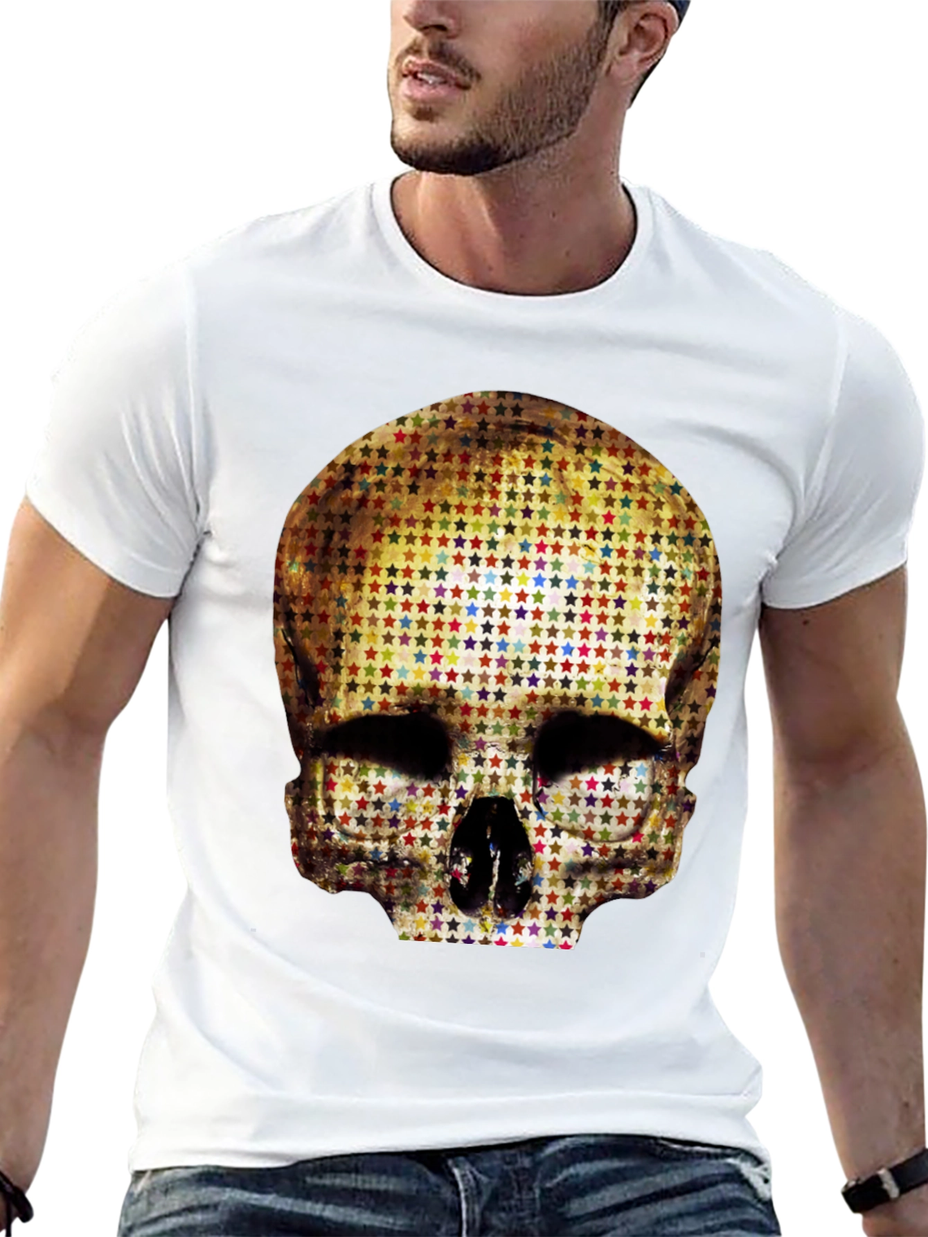 Skull Star Pattern Graphic Tee - Black