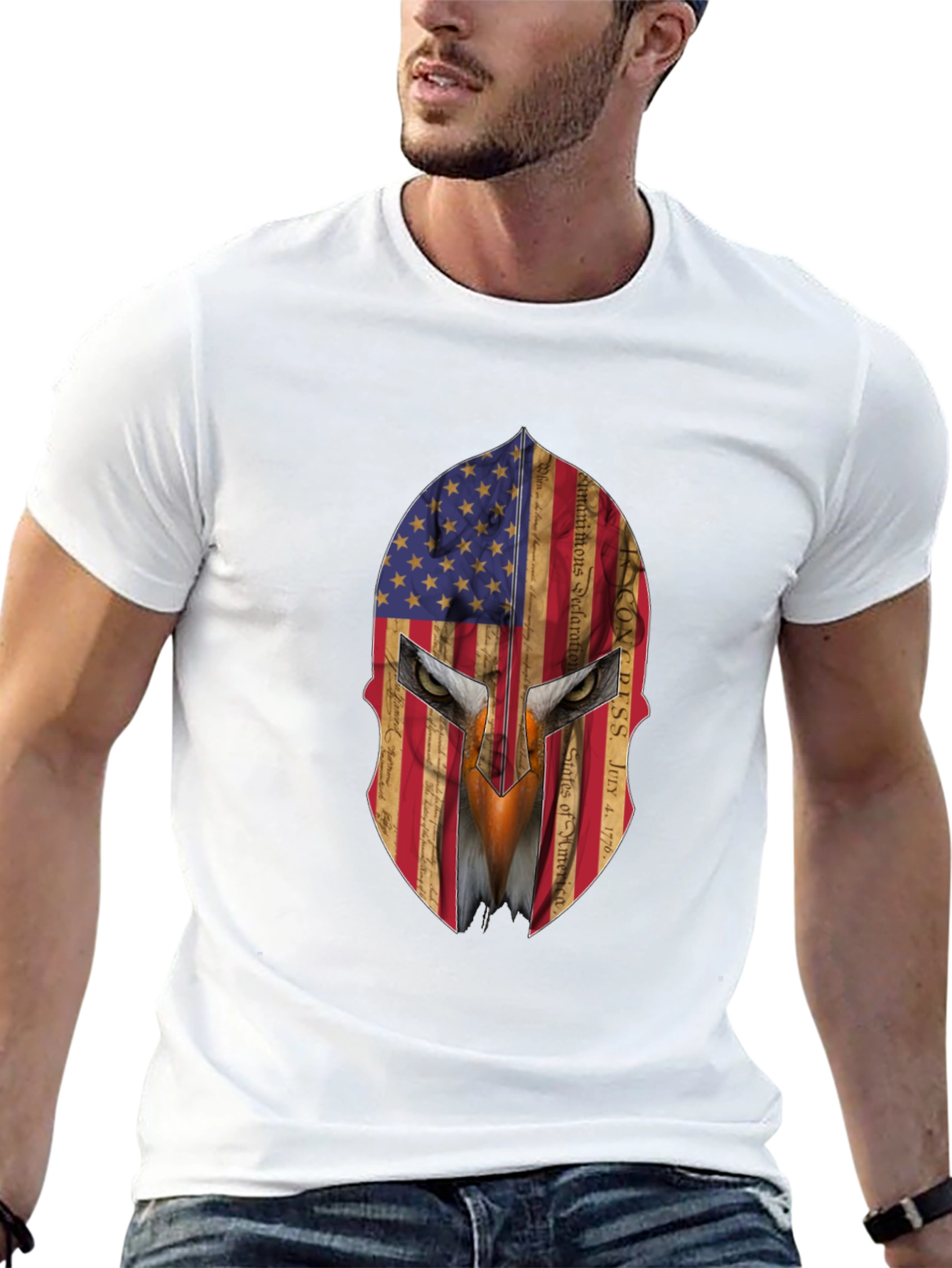 Patriotic Spartan Eagle Graphic T-Shirt