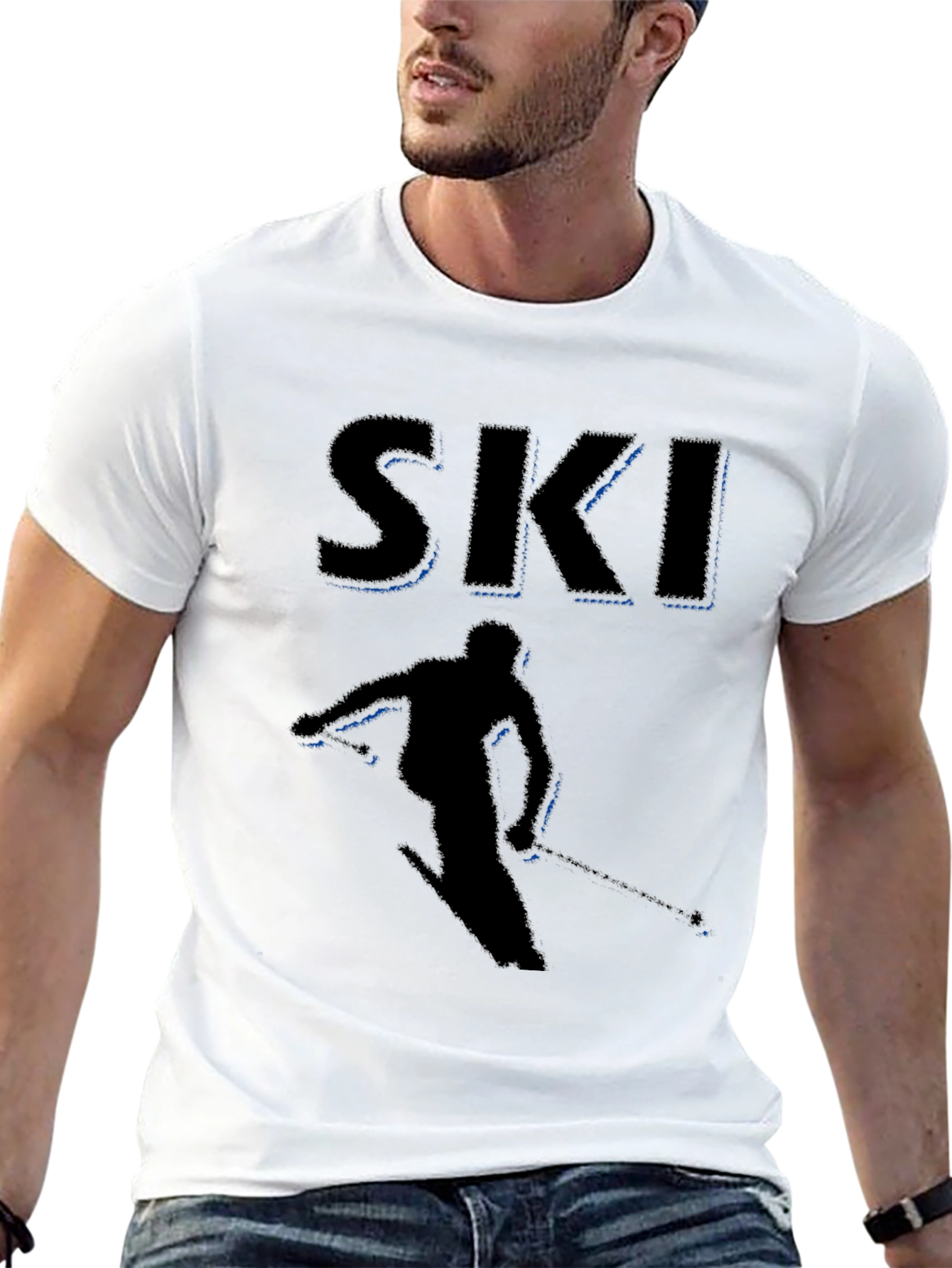 Mens Black Ski Graphic T-Shirt