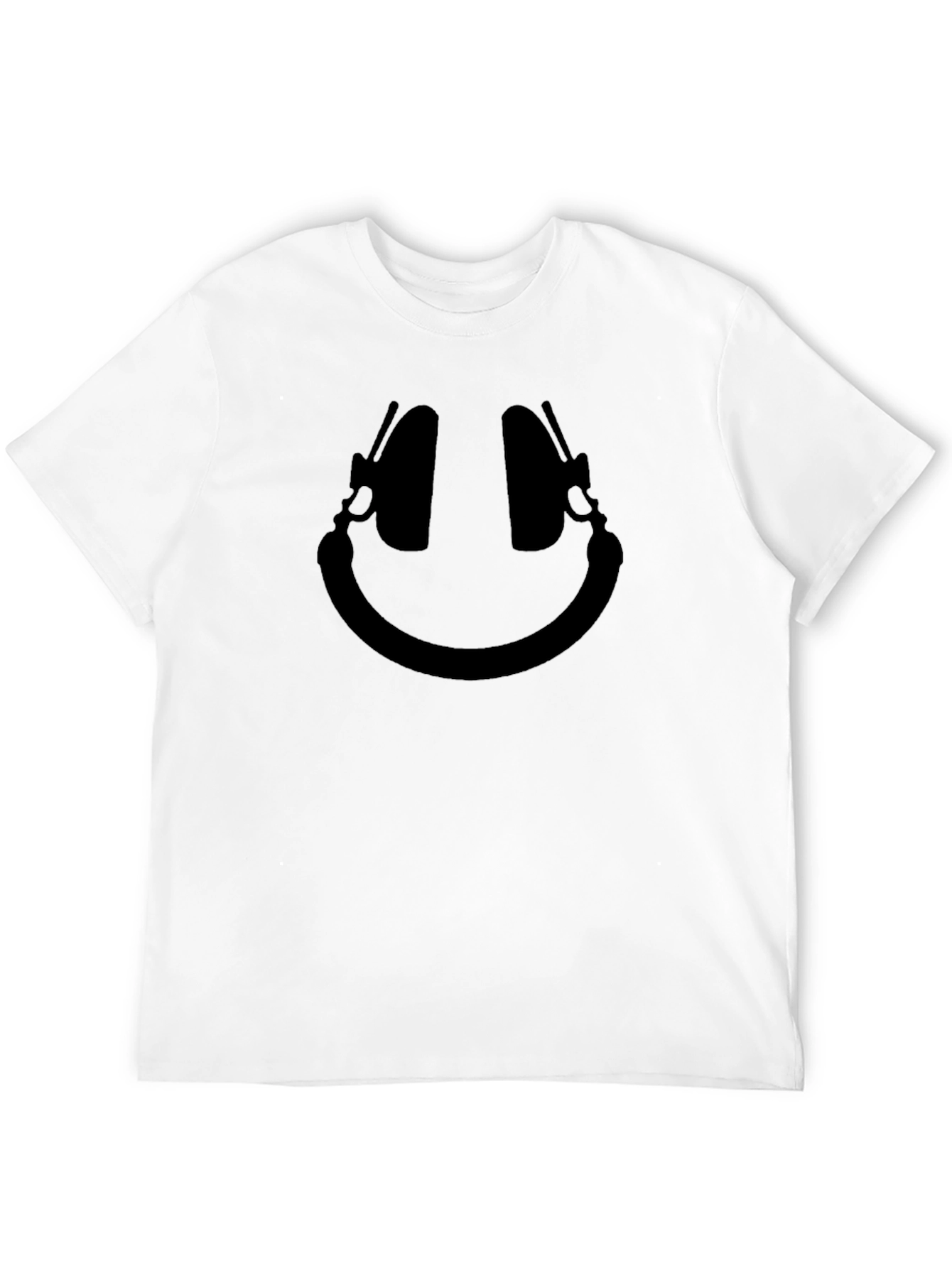 Headphone Smiley Face Black T-Shirt