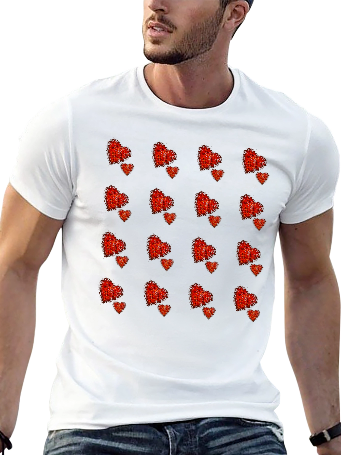 Heart Pattern Tee - Stylish Black T-Shirt
