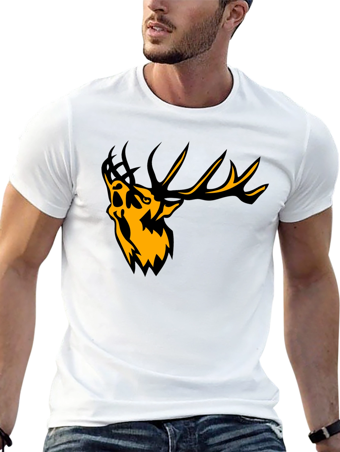 Mens Black Graphic Tee - Abstract Deer Design