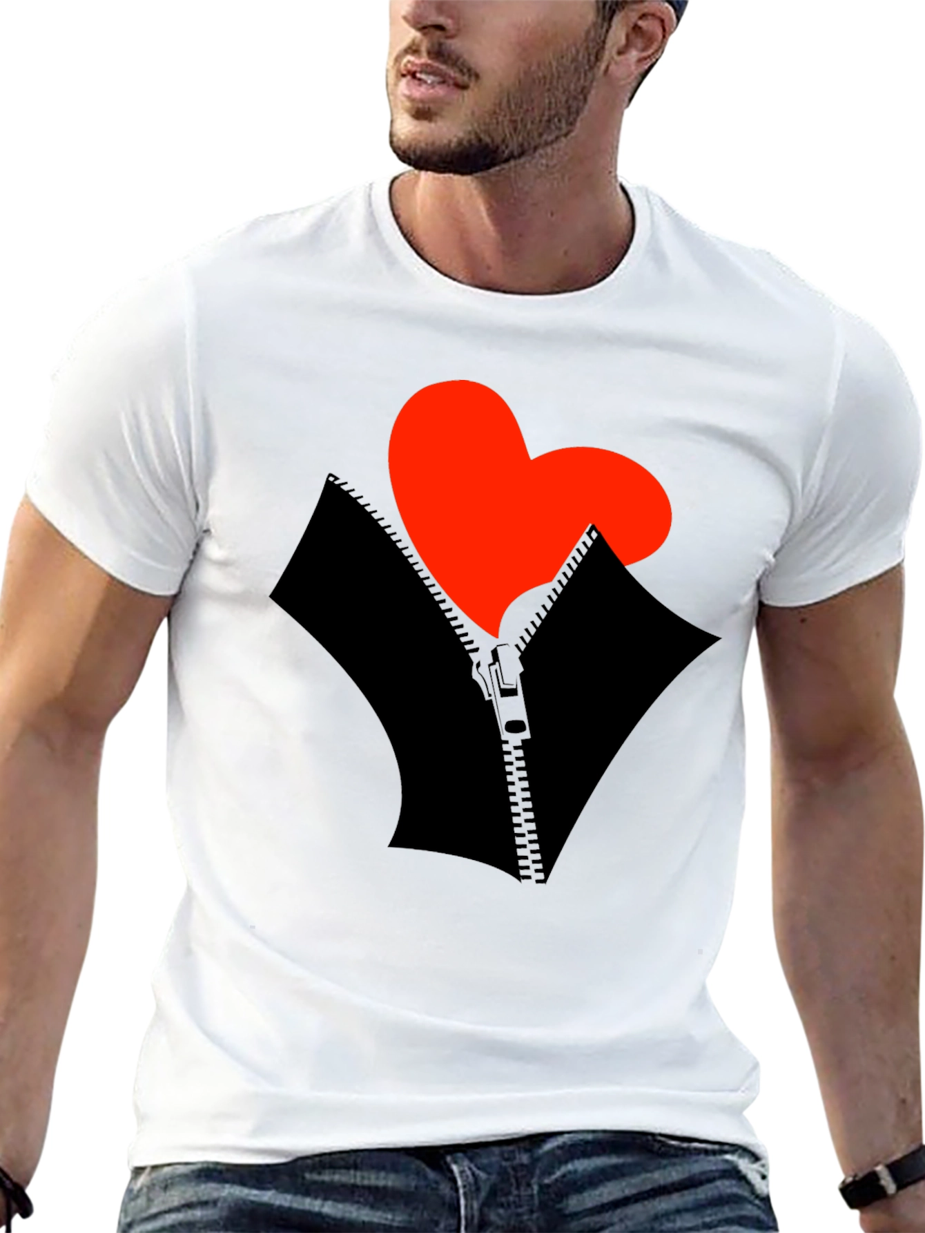 Heart Zipper Graphic Black T-Shirt