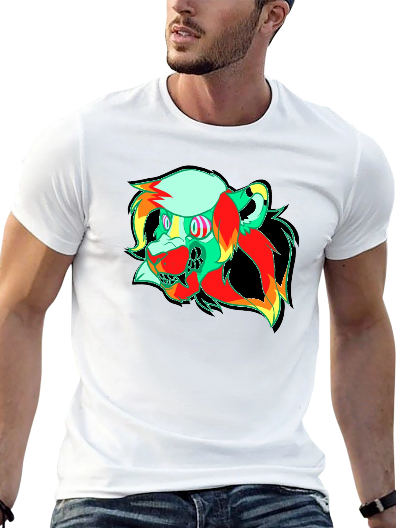 Vibrant Graphic Tee - Abstract Lion Head Design