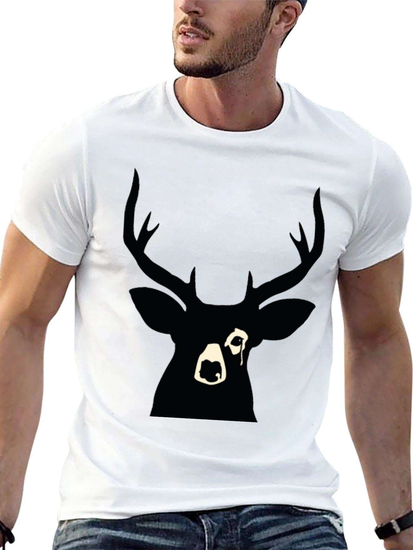 Black Deer Graphic Print T-Shirt - Modern Style