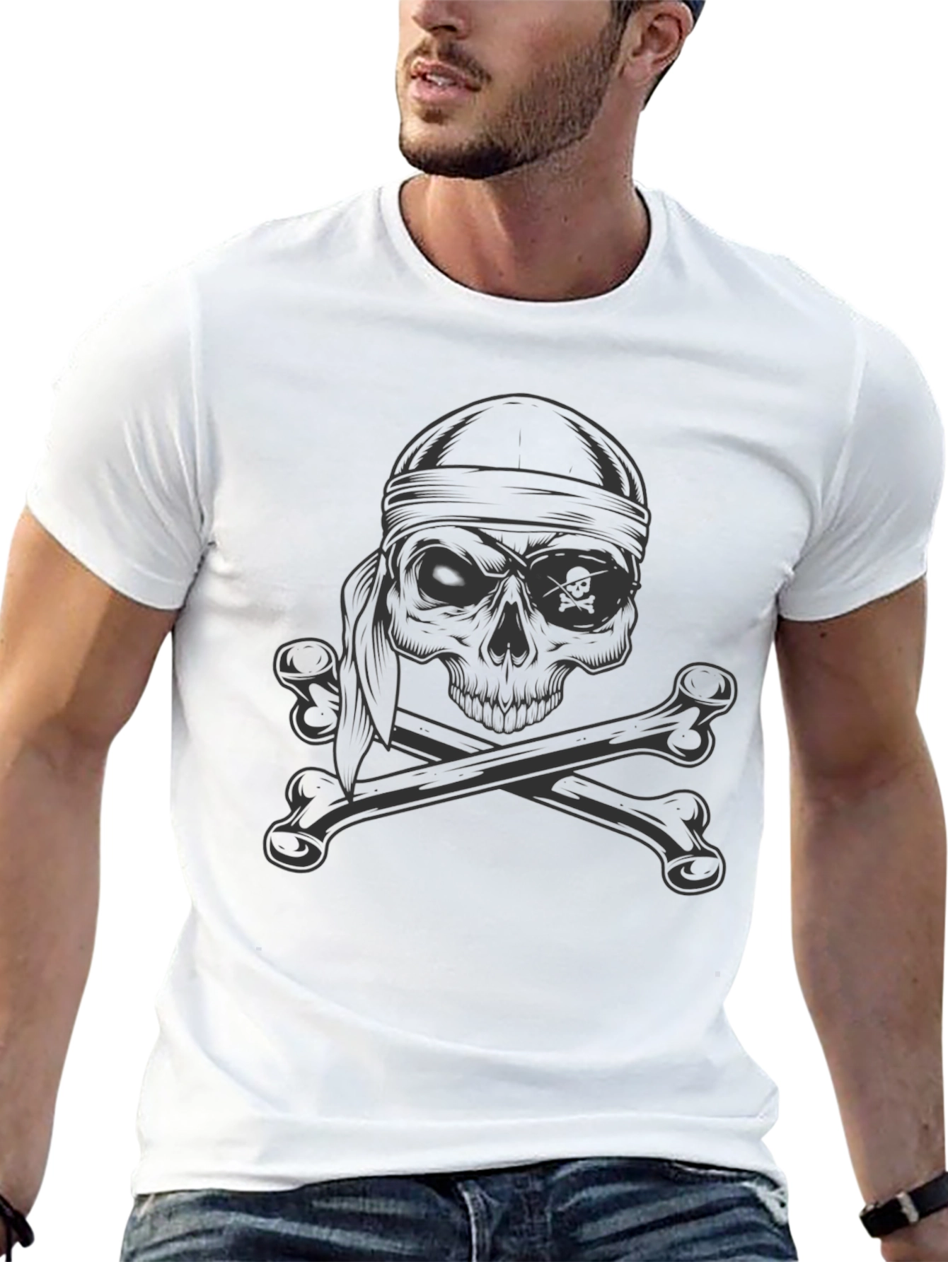 Skull and Crossbones Graphic Tee - Black