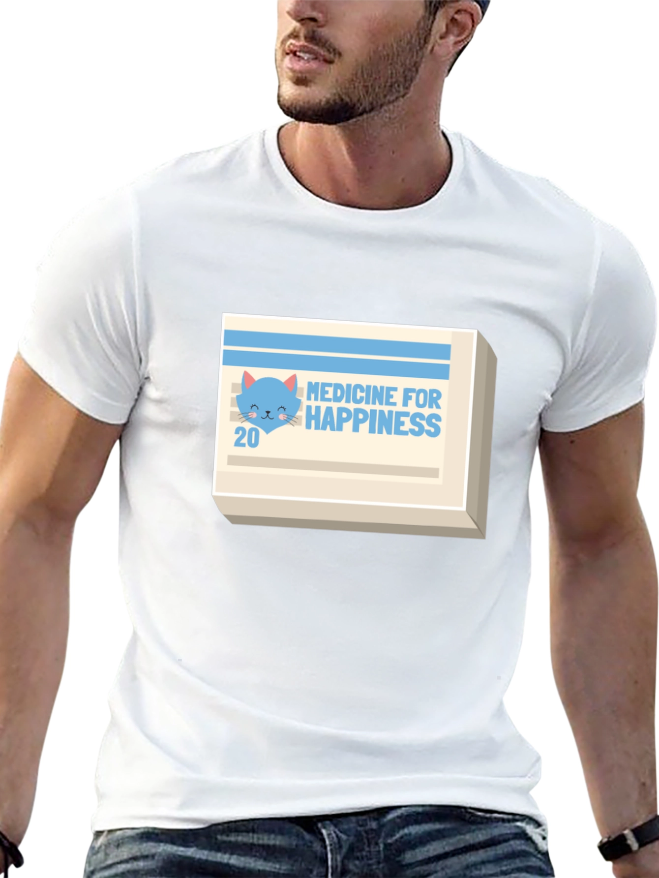 Medicine for Happiness T-Shirt - Cute Cat Design