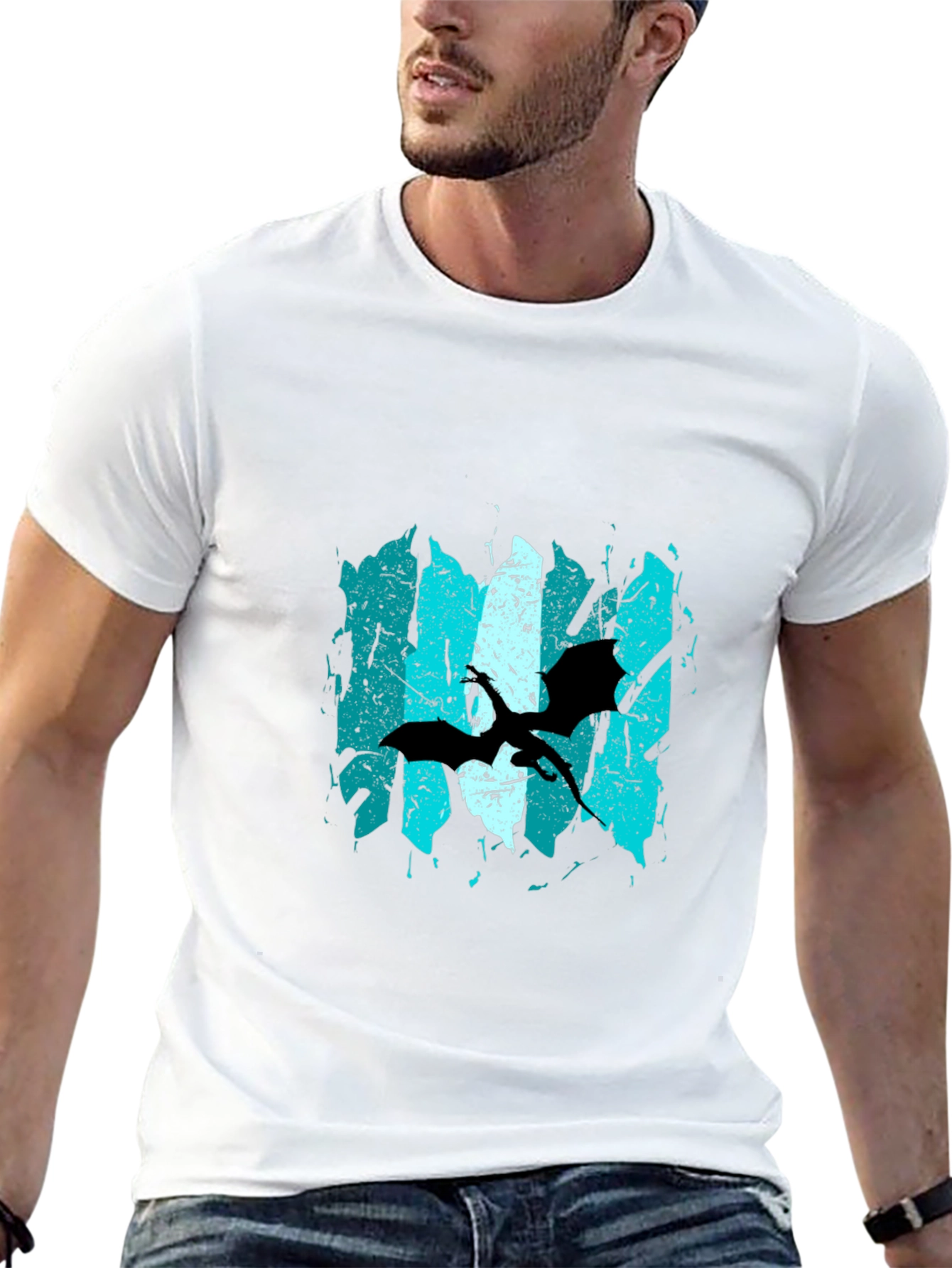 Abstract Bat Graphic Print Black T-Shirt