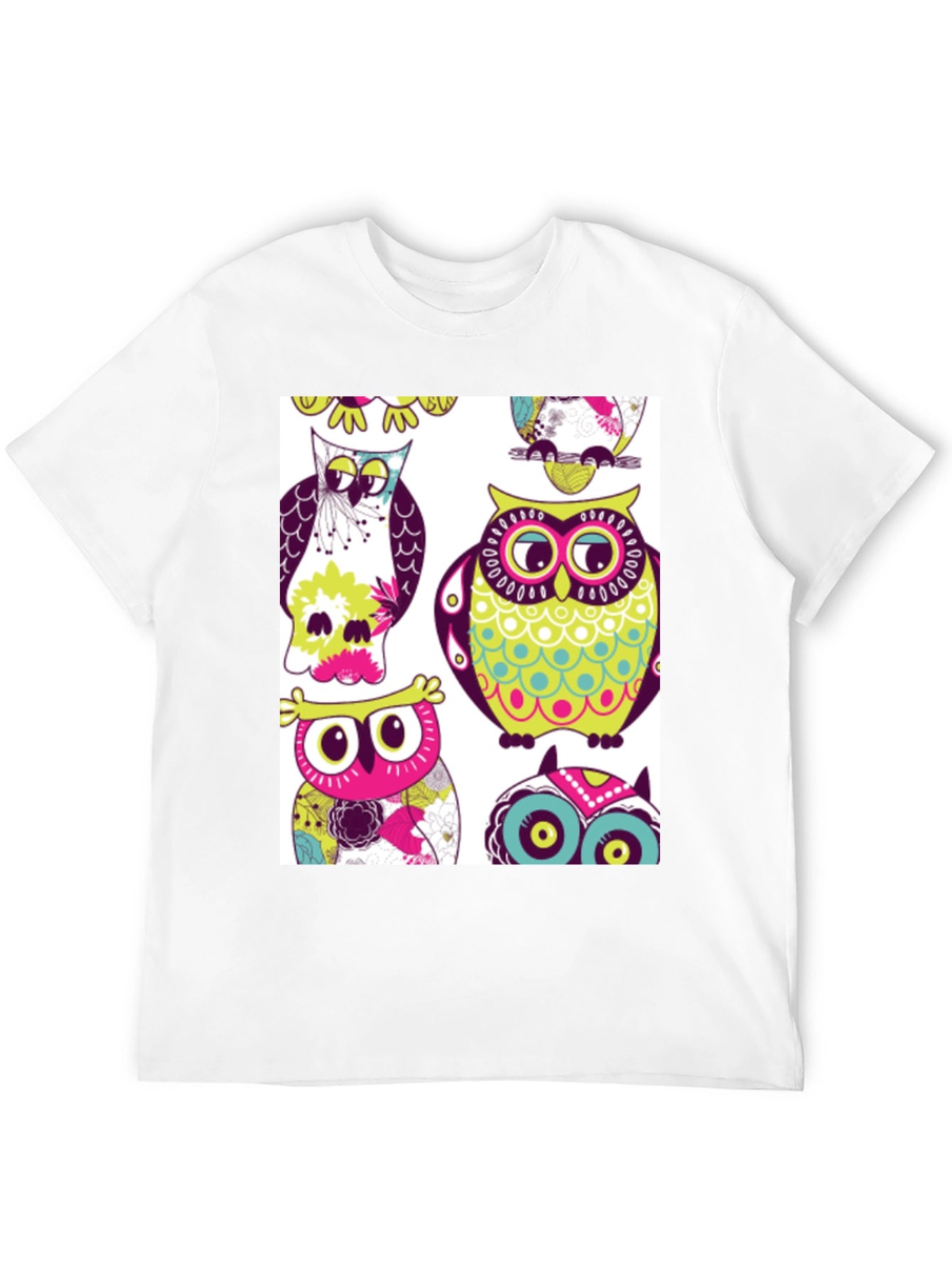 Owl Pattern Graphic Print Crew Neck Tee