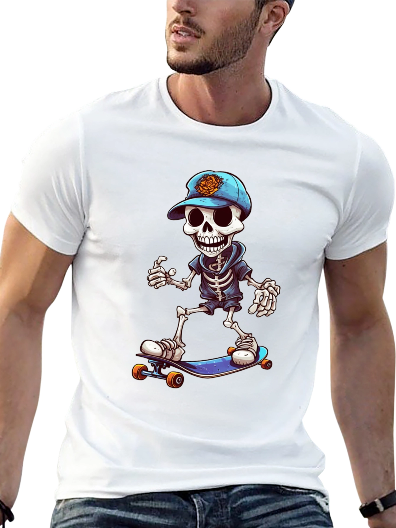 Cool Skeleton Skateboarder Graphic Tee