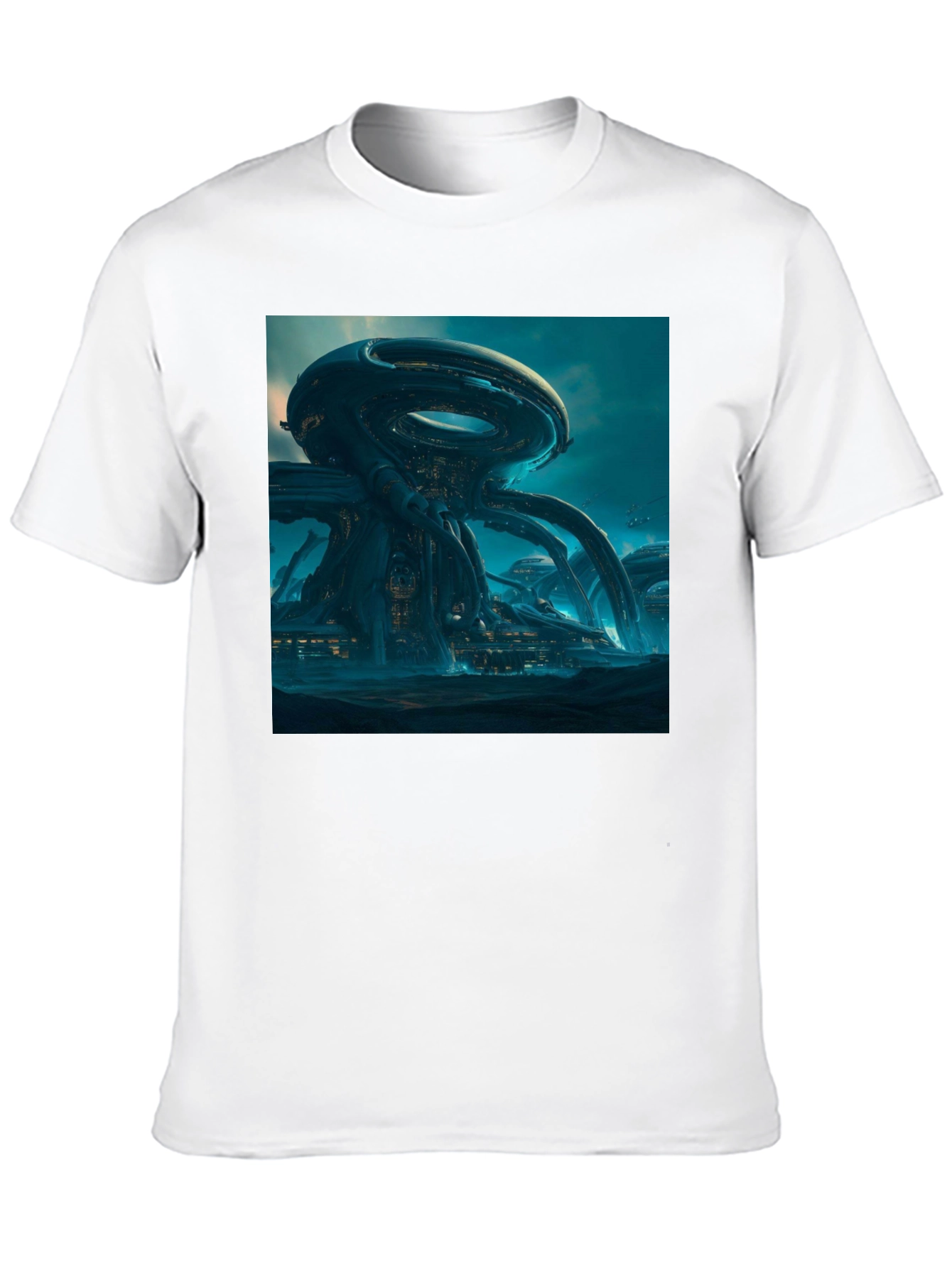 Futuristic Cityscape Graphic Tee - Sci-Fi Style