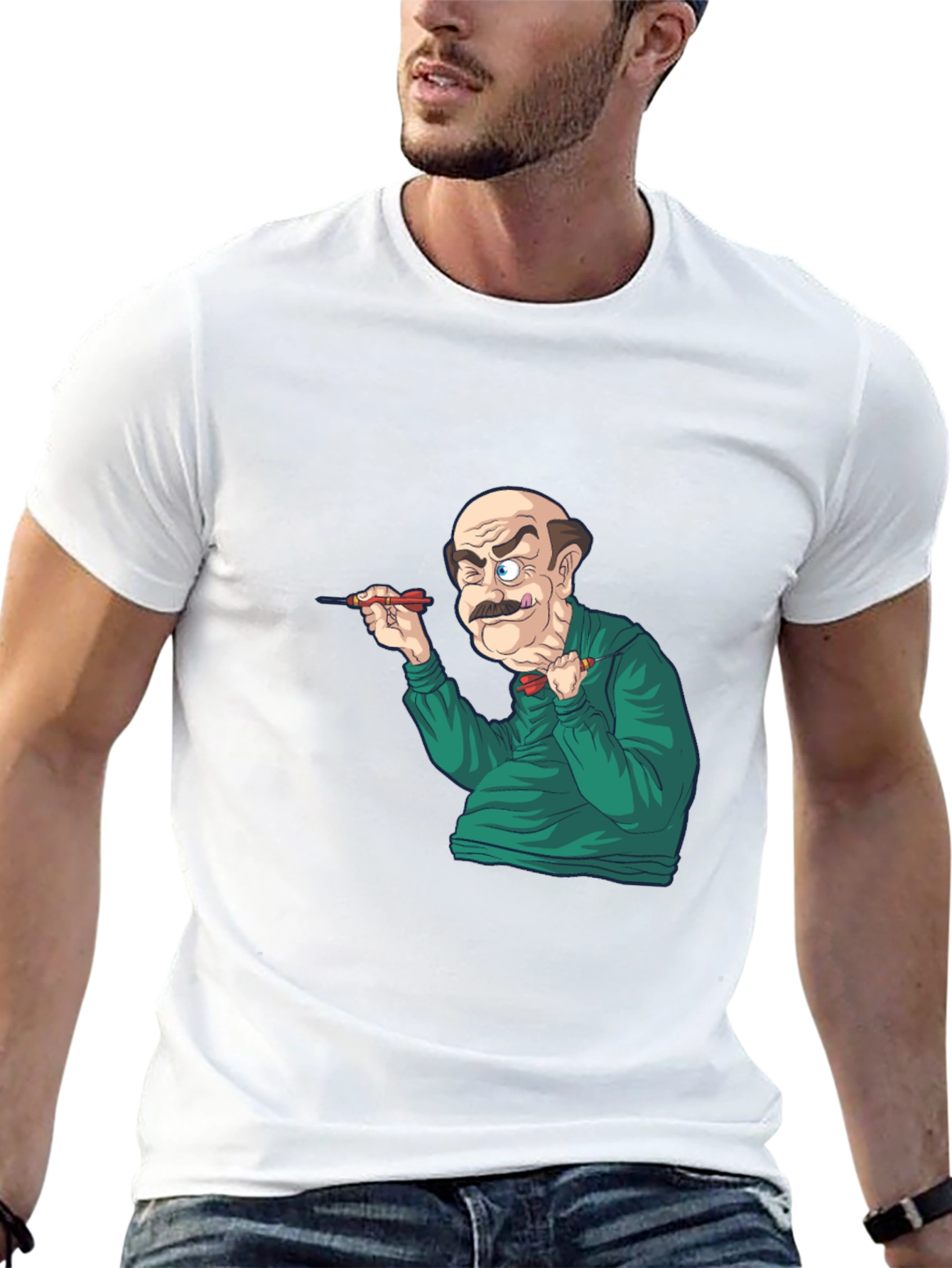 Funny Dart Player Graphic Tee - Black Cotton T-Shirt