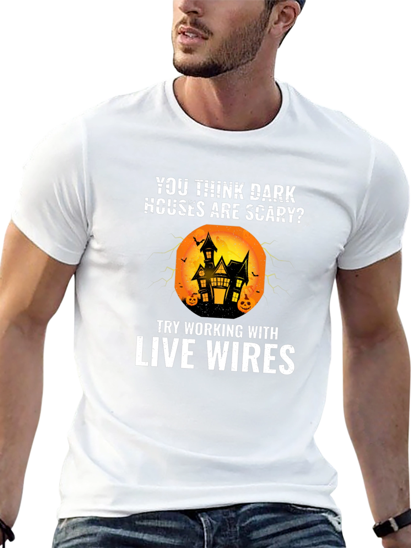 Funny Electrician Halloween T-Shirt - Live Wires