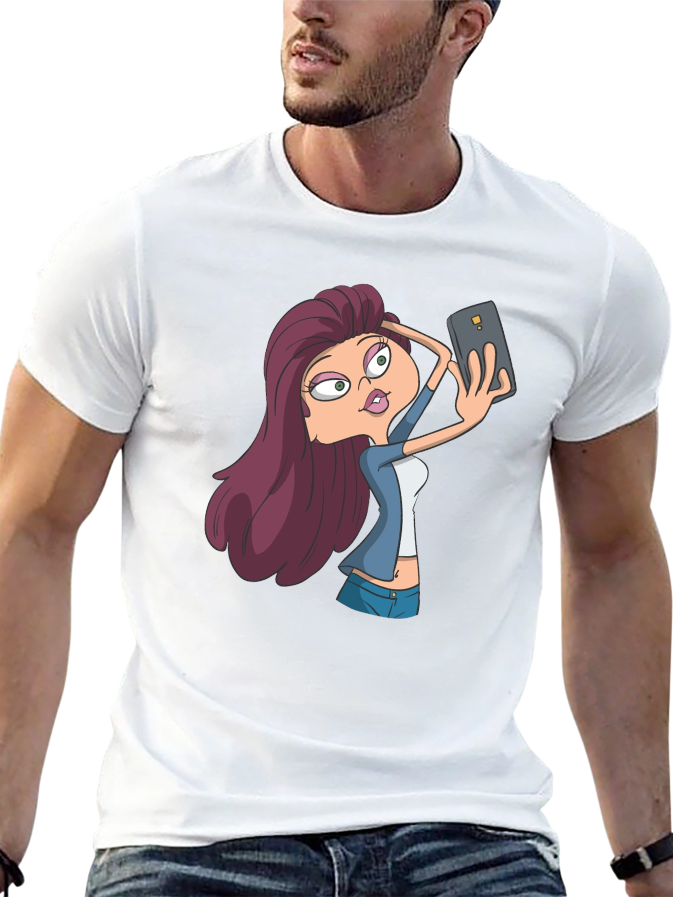 Selfie Cartoon Girl T-Shirt - Stylish Graphic Tee