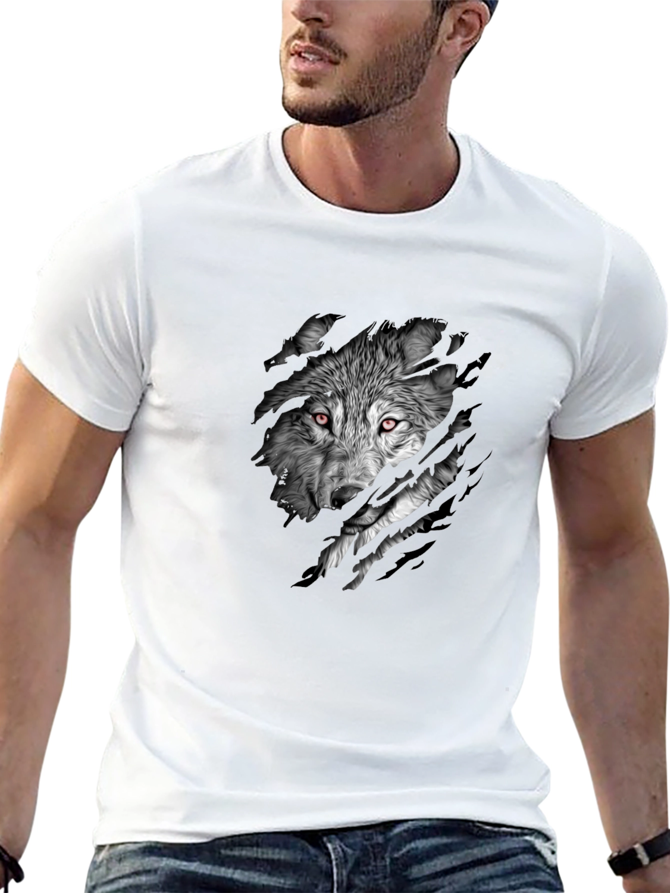 Mens Black Wolf Graphic Print Short Sleeve T-Shirt