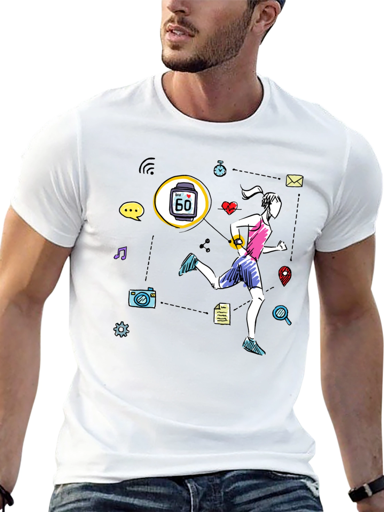 Fitness Tracker Graphic T-Shirt - Black