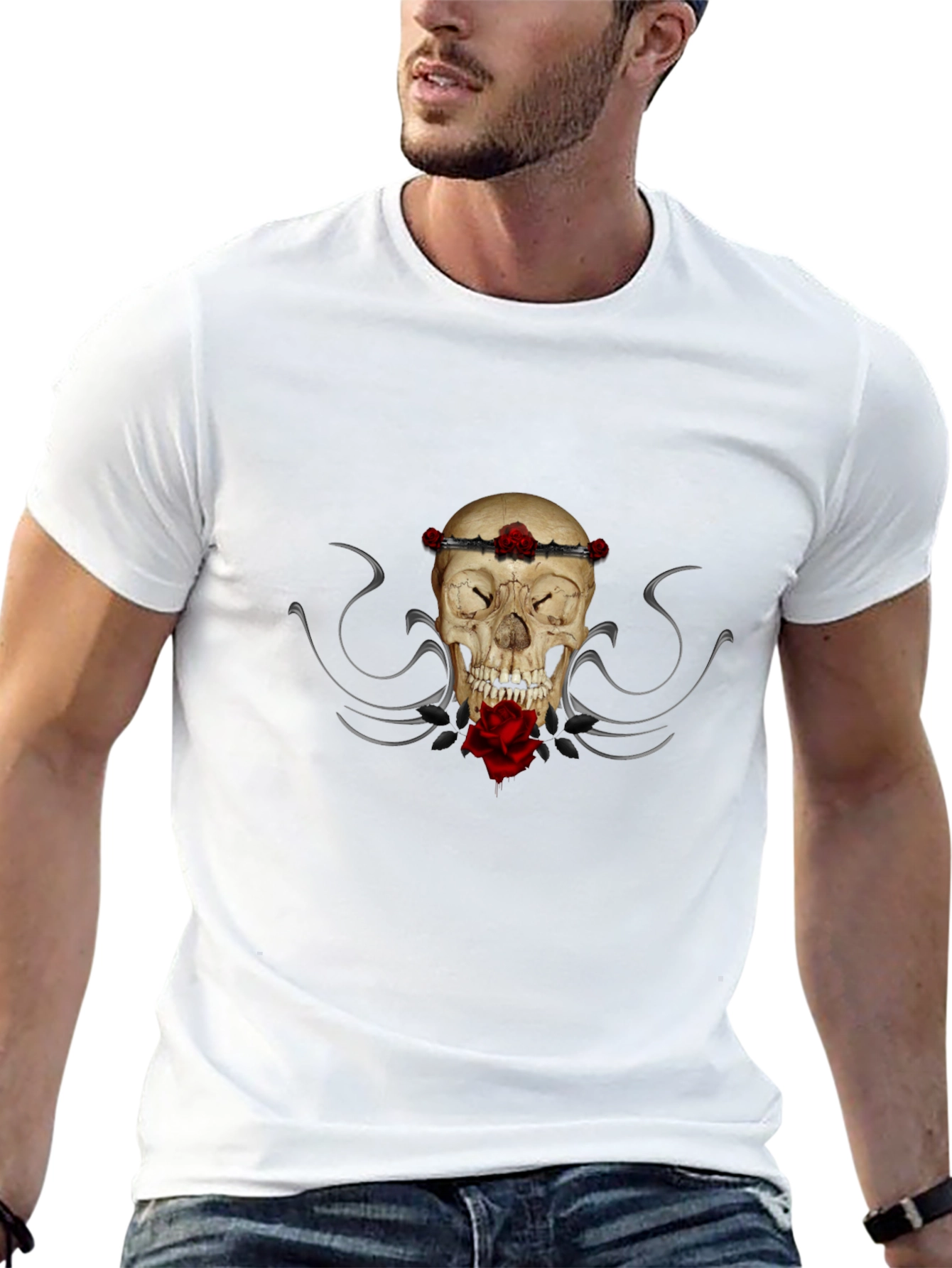 Skull & Roses Graphic Tee - Mens Black T-Shirt